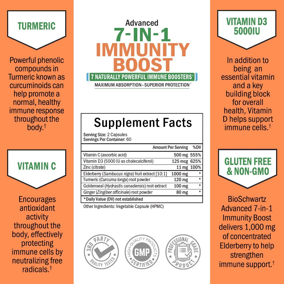 Immune Support Supplement with Zinc Vitamin C Vitamin D 5000 IU Elderberry Ginger D3 Goldenseal - Dr