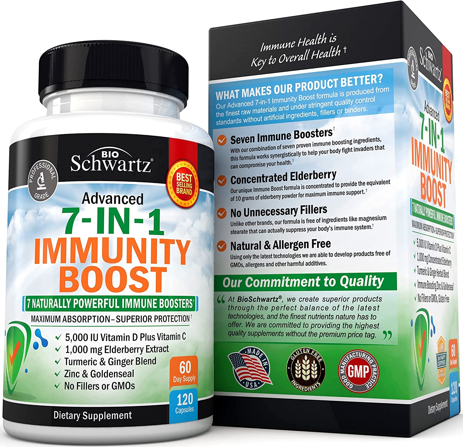 Immune Support Supplement with Zinc Vitamin C Vitamin D 5000 IU Elderberry Ginger D3 Goldenseal - Dr