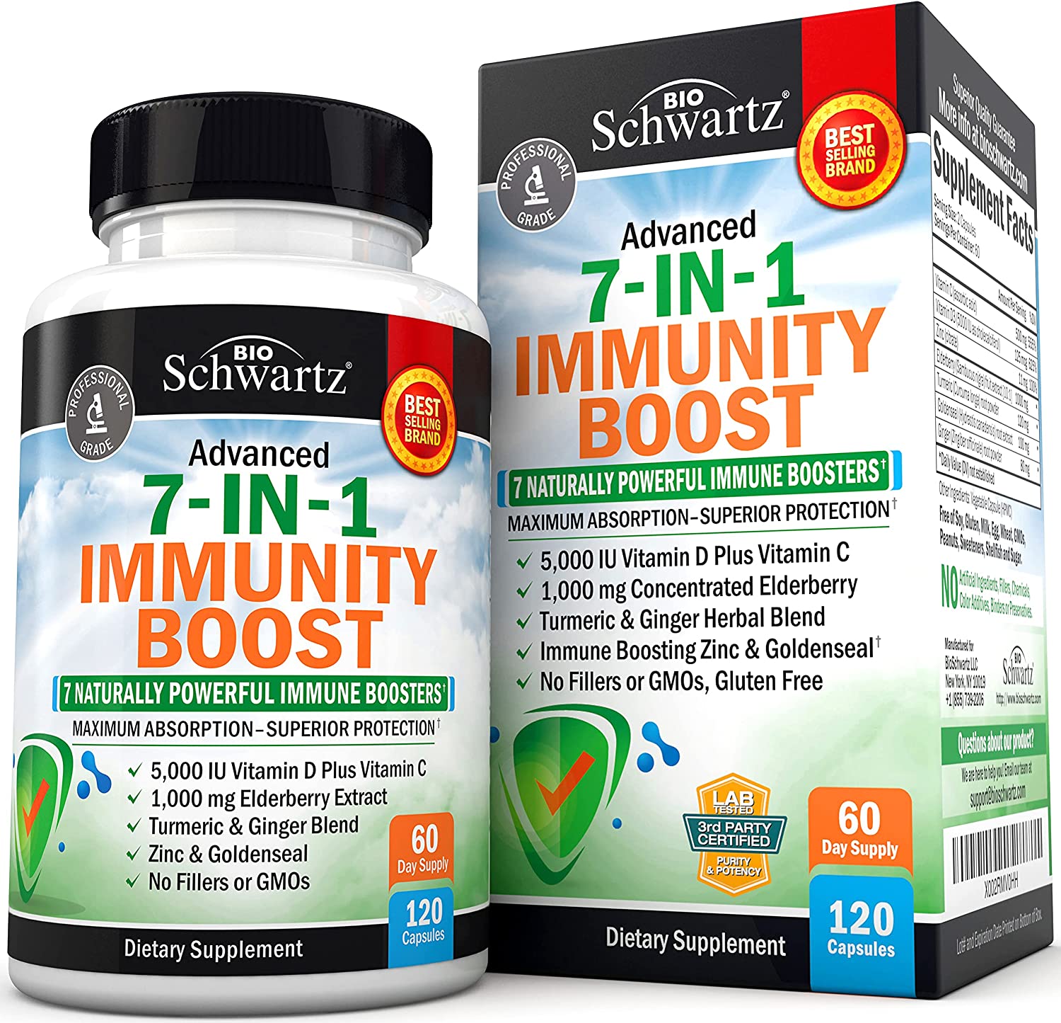 Immune Support Supplement with Zinc Vitamin C Vitamin D 5000 IU Elderberry Ginger D3 Goldenseal - Dr