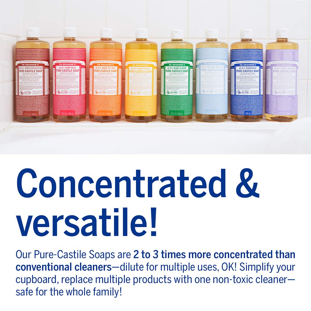 Dr. Bronner’s Pure-Castile Liquid Soap – Rose Bundle. 32 oz. Bottle and 2 oz. Travel Bottle