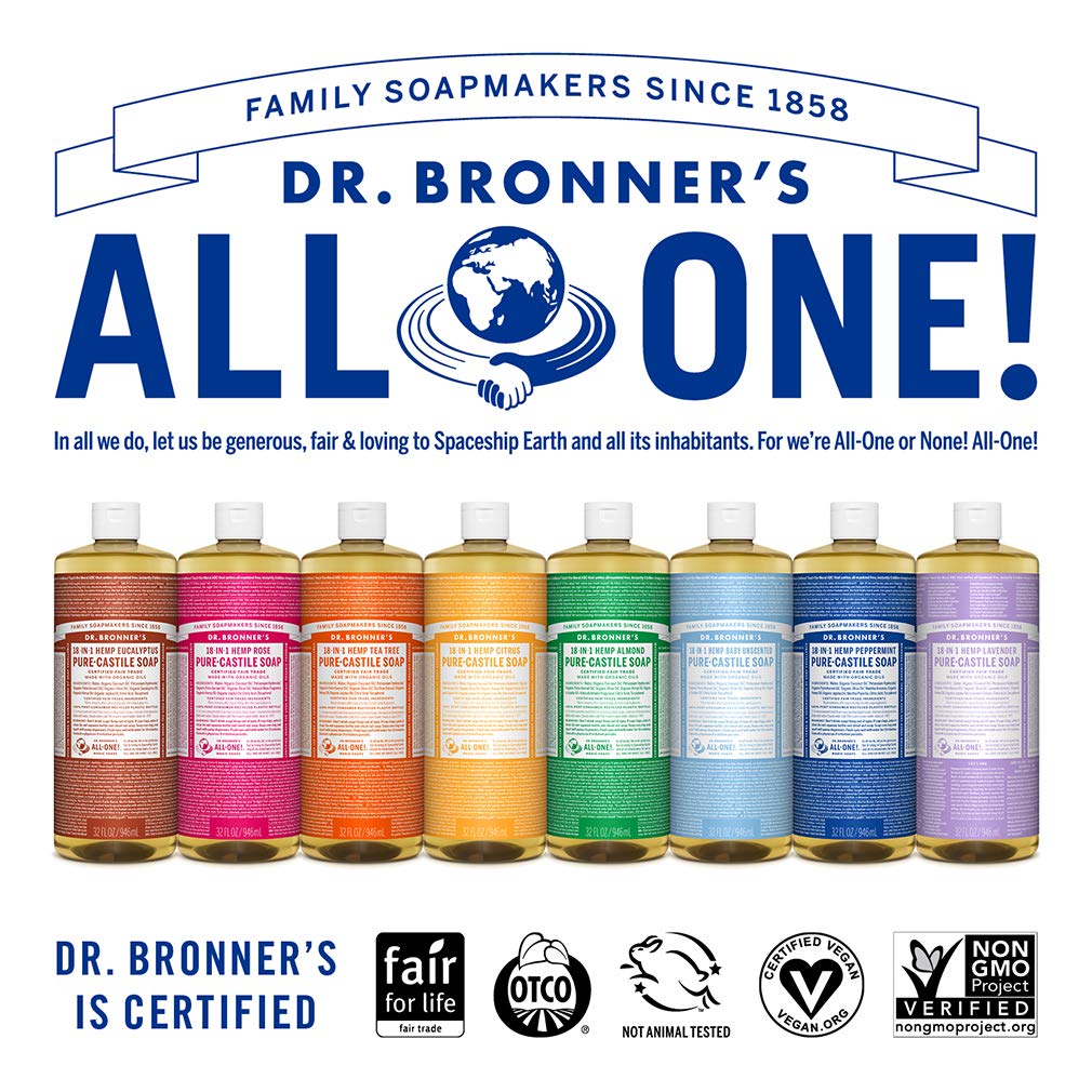 Dr. Bronner’s Pure-Castile Liquid Soap – Rose Bundle. 32 oz. Bottle and 2 oz. Travel Bottle