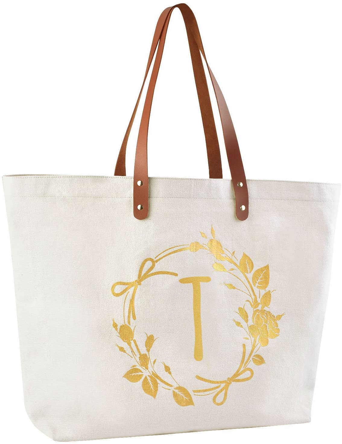 ElegantPark Monogrammed Gifts for Women Personalized Gifts Bag Monogram T Initial Bag Tote for Weddi