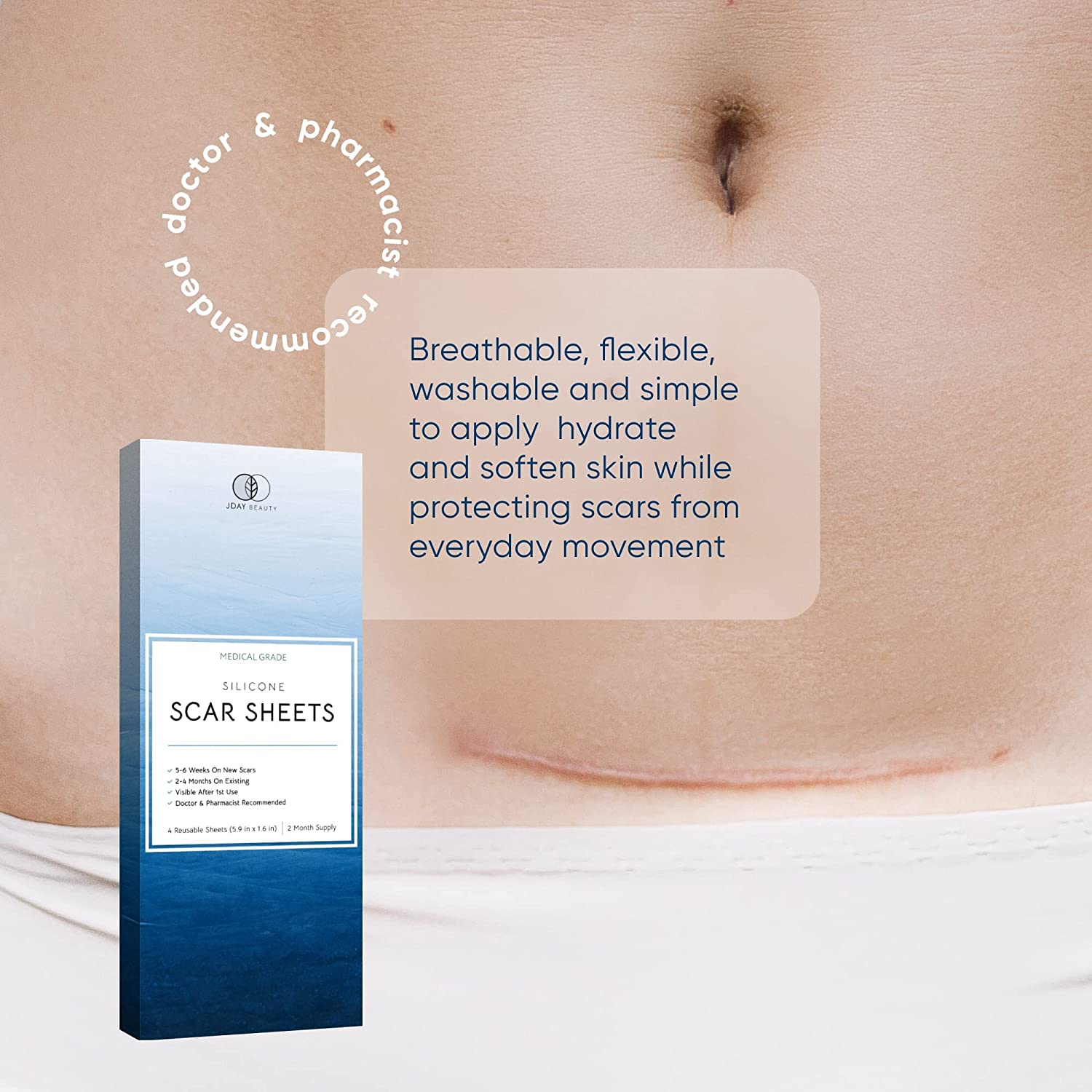 Silicone Scar Removal Sheets - Breathable Reusable & Waterproof Keloid Scar Removal Patches Caused b
