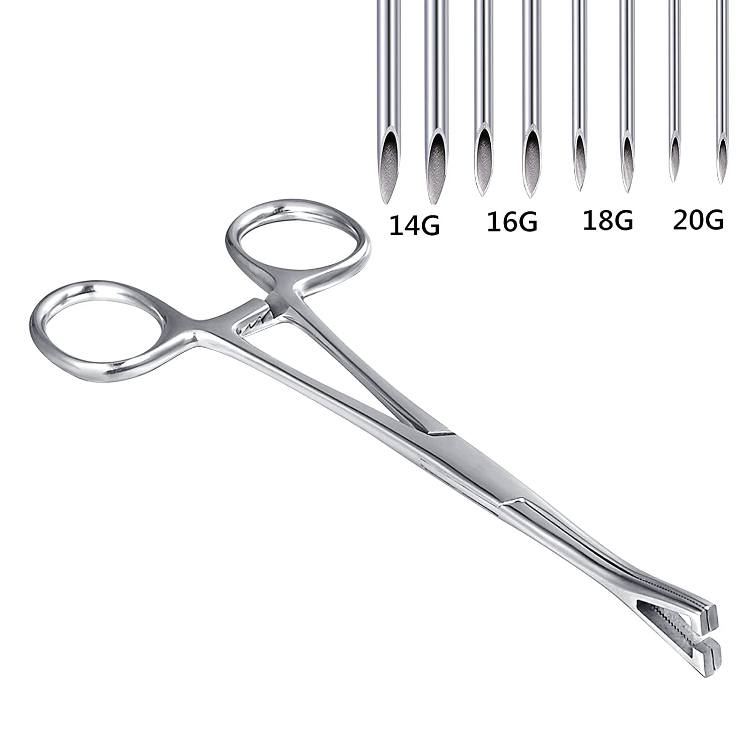Triangle Slotted Locking Pennington Forceps Piercing Clamps, with 14G 16G 18G 20G Needles for Ear Li