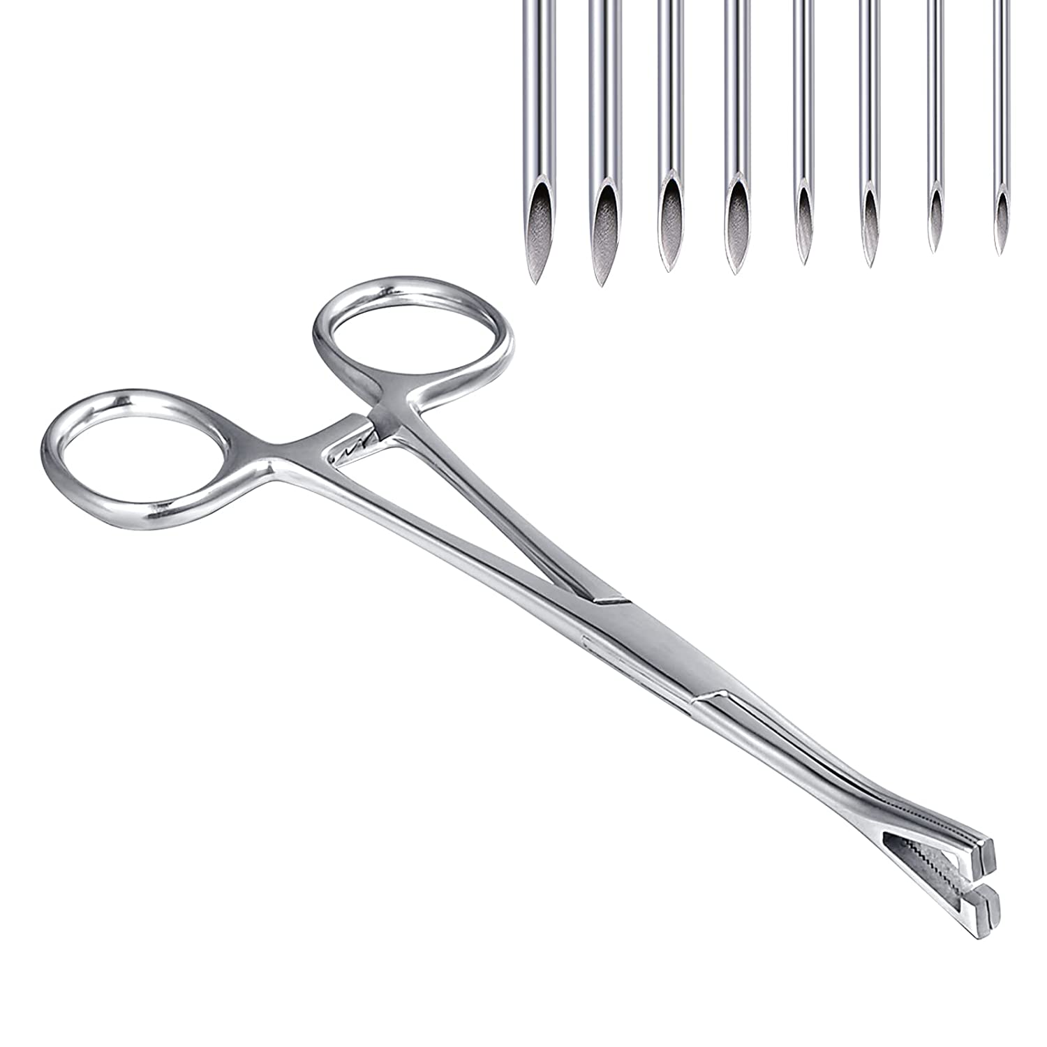 Triangle Slotted Locking Pennington Forceps Piercing Clamps, with 14G 16G 18G 20G Needles for Ear Li