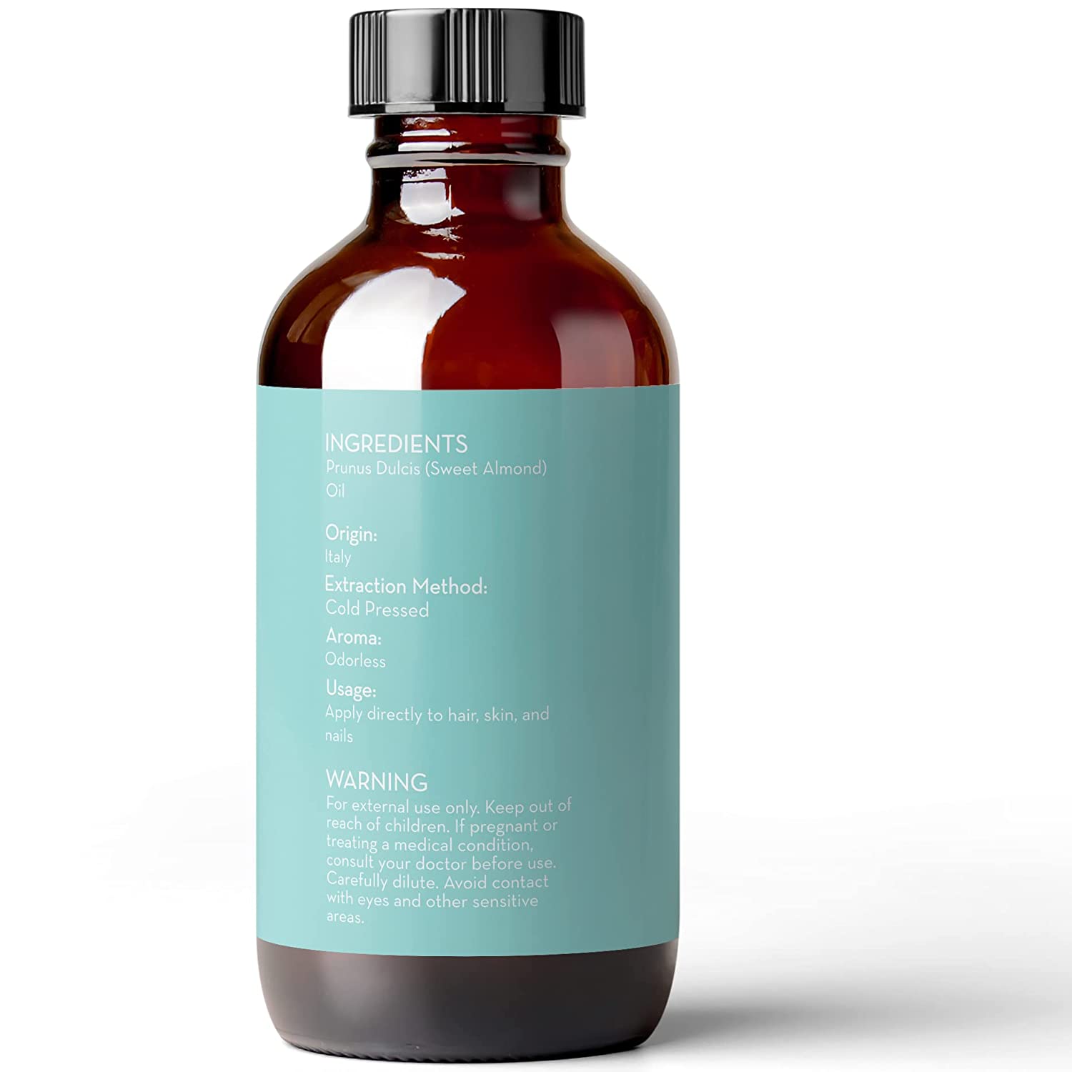 Sweet Almond Oil, 4 fl oz - Cold Pressed and 100% Pure - for Hair, Skin, Nails, Therapeutic Massage,