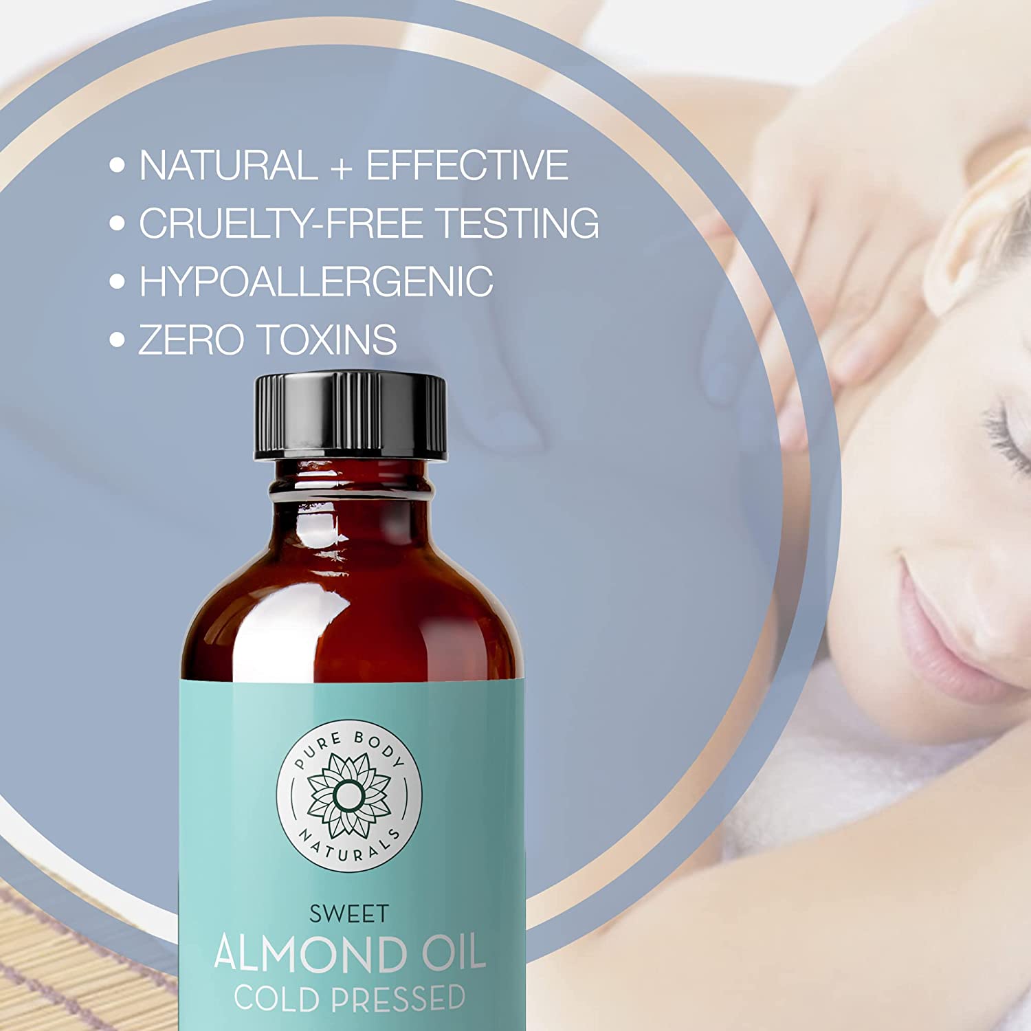 Sweet Almond Oil, 4 fl oz - Cold Pressed and 100% Pure - for Hair, Skin, Nails, Therapeutic Massage,