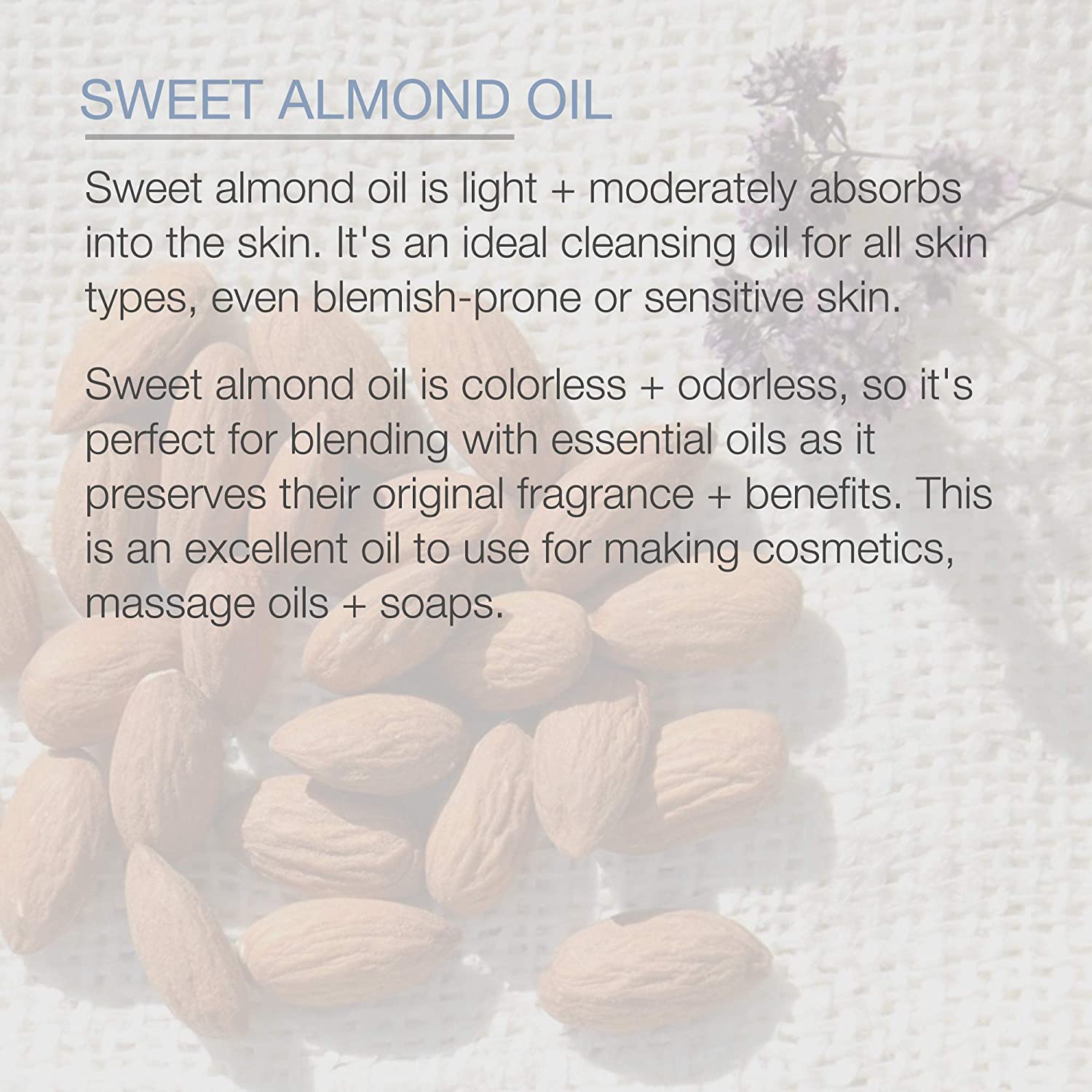 Sweet Almond Oil, 4 fl oz - Cold Pressed and 100% Pure - for Hair, Skin, Nails, Therapeutic Massage,