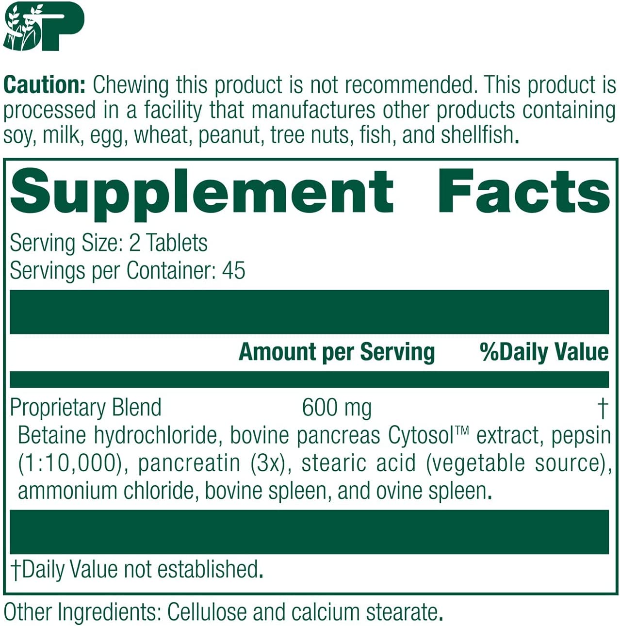 Standard Process Zypan - Whole Food Digestion and Digestive Health with Pepsin, Betaine Hydrochlorid