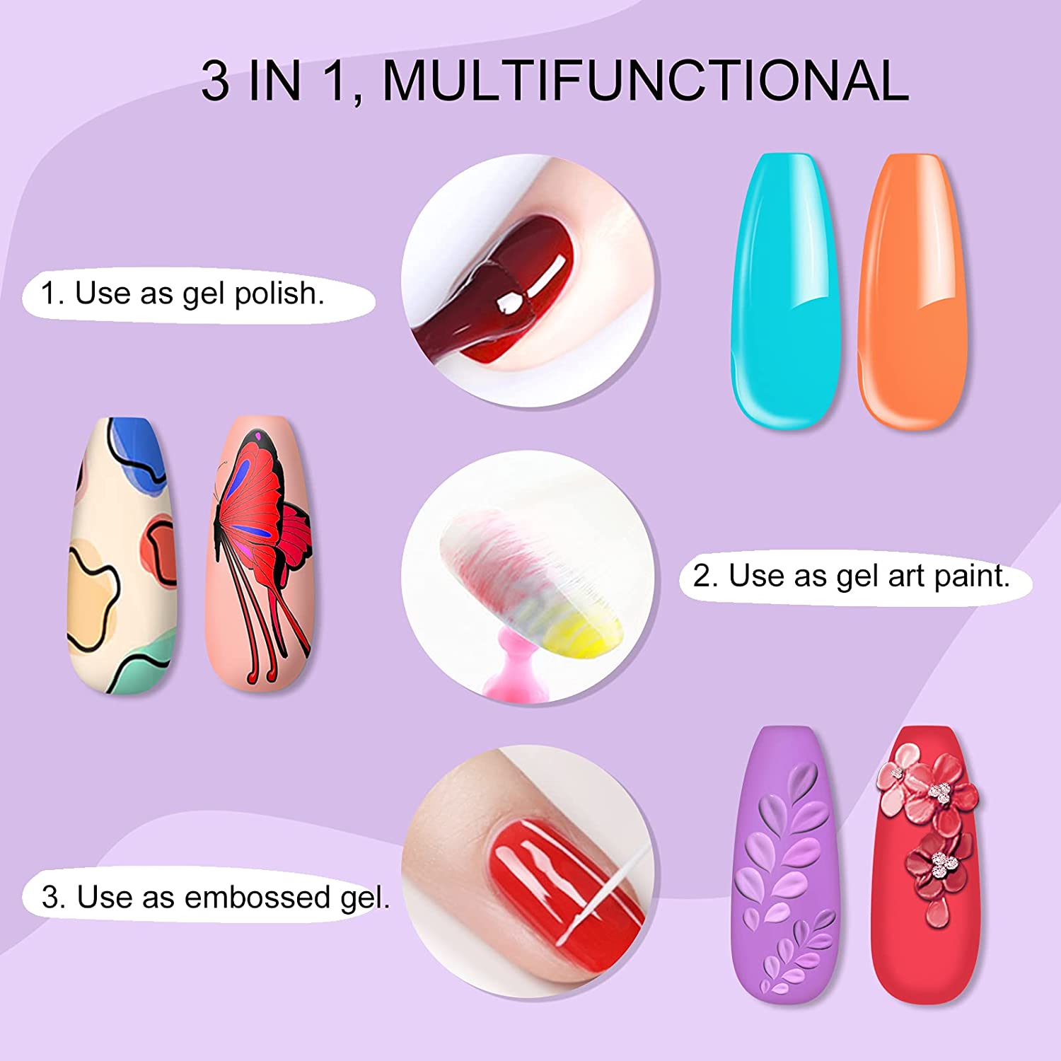 Saviland 2 in 1 Glow In The Dark Gel Paint Set - Luminous Gel Nail Polish Set, 6 Colors Neon Paintin