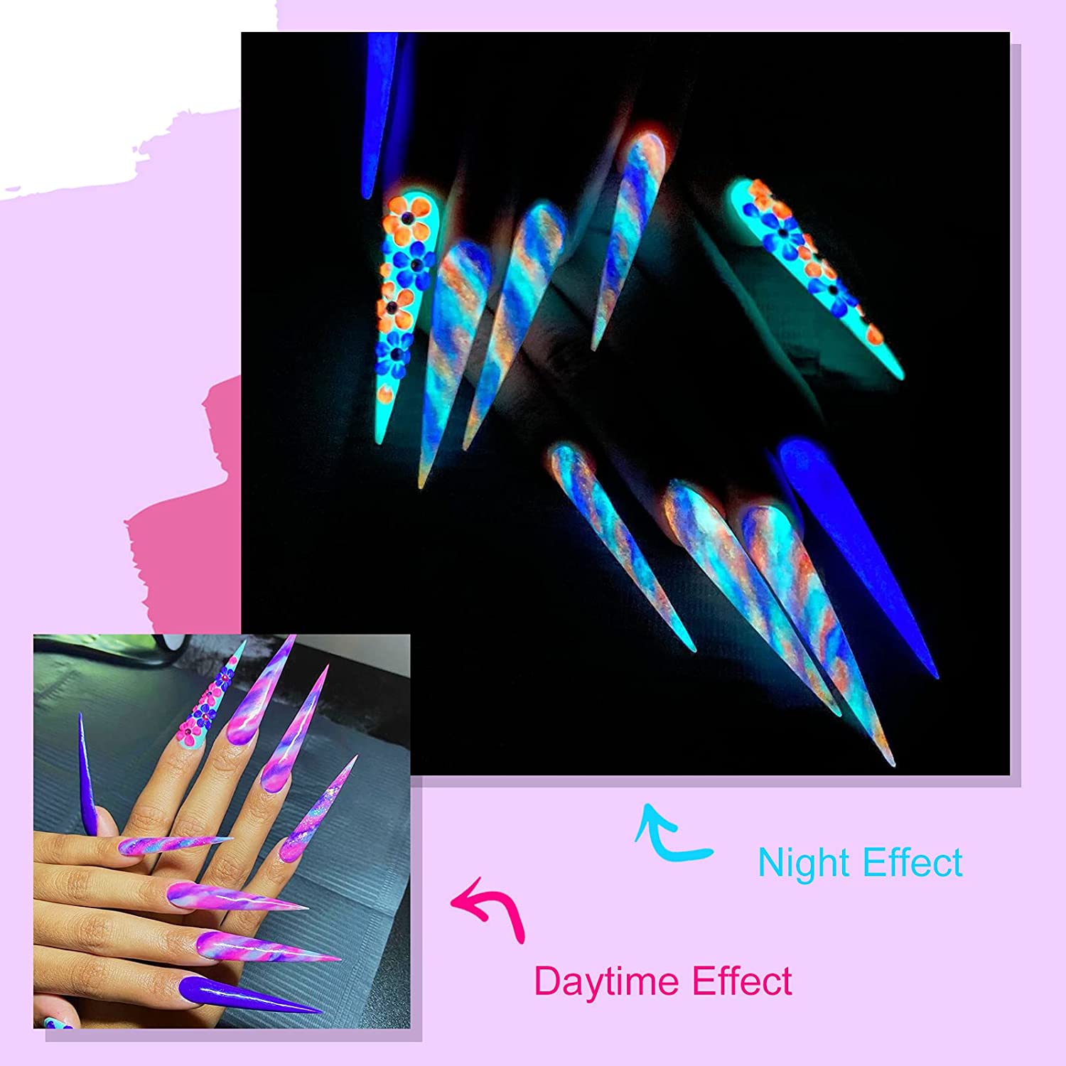 Saviland 2 in 1 Glow In The Dark Gel Paint Set - Luminous Gel Nail Polish Set, 6 Colors Neon Paintin