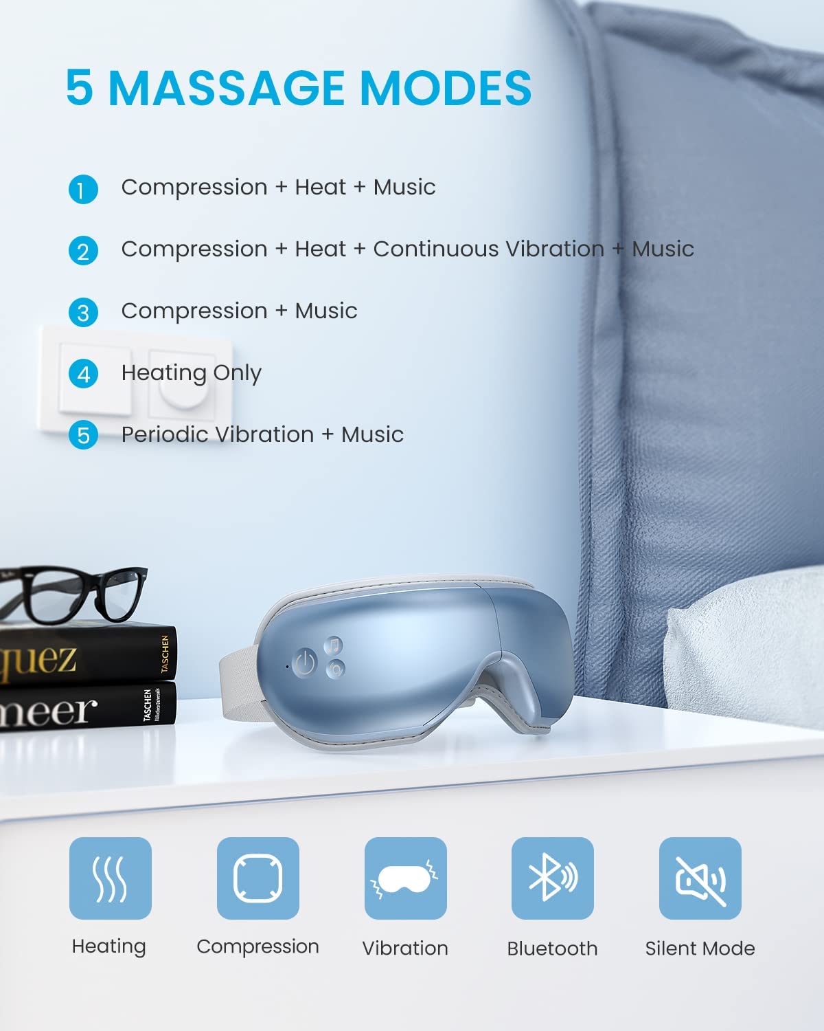 Eye Massager with Heat, Compression, Vibration Bluetooth Music and Remote Control & Back Massager