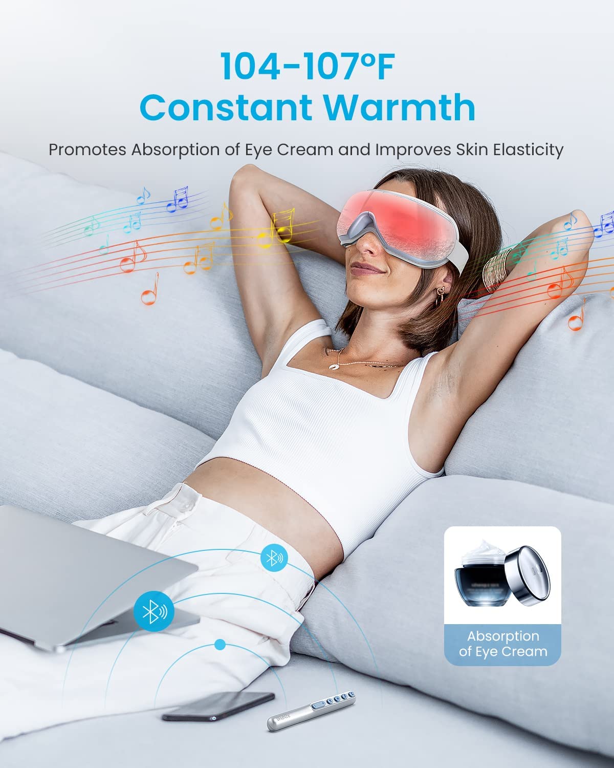 Eye Massager with Heat, Compression, Vibration Bluetooth Music and Remote Control & Back Massager