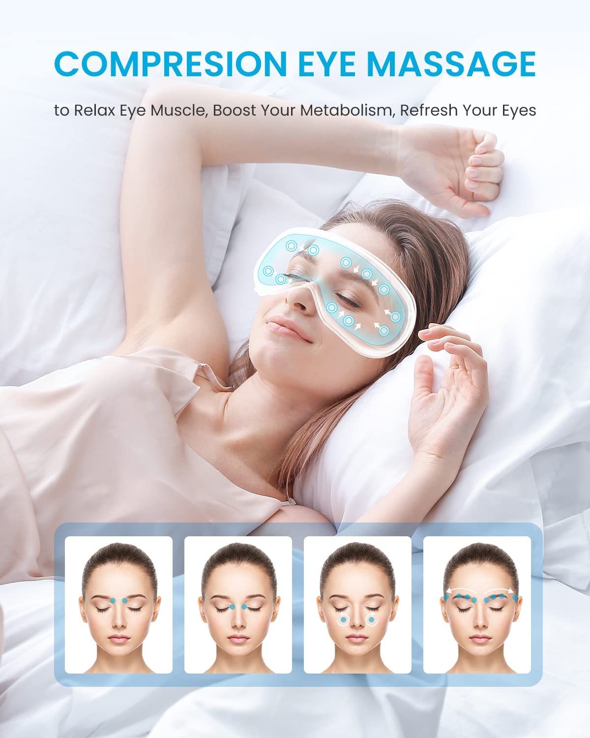 Eye Massager with Heat, Compression, Vibration Bluetooth Music and Remote Control & Back Massager