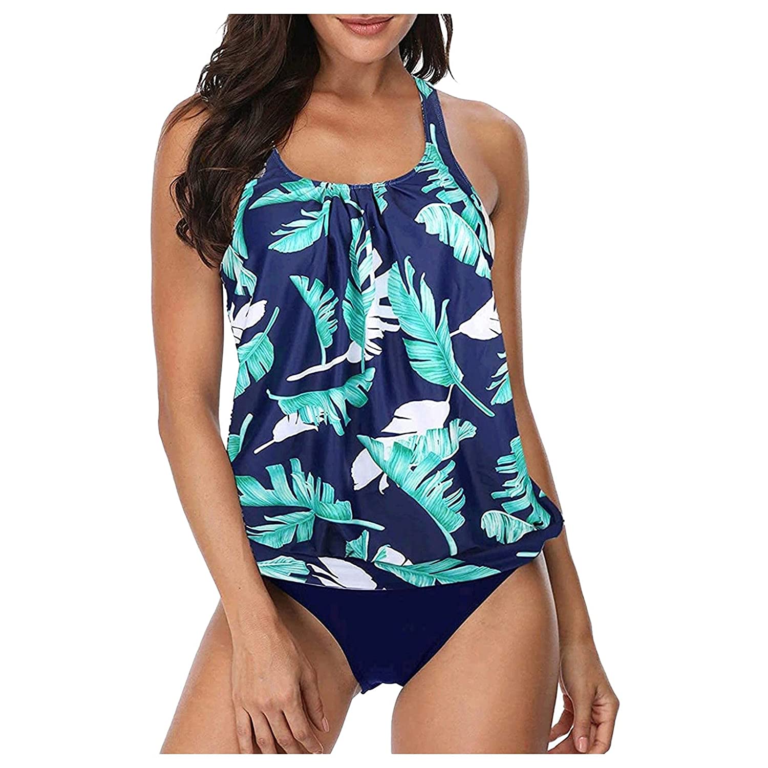 Suncih Swimsuits for Women Two Piece Flowy Printed Tankini Tummy Control Swimwear