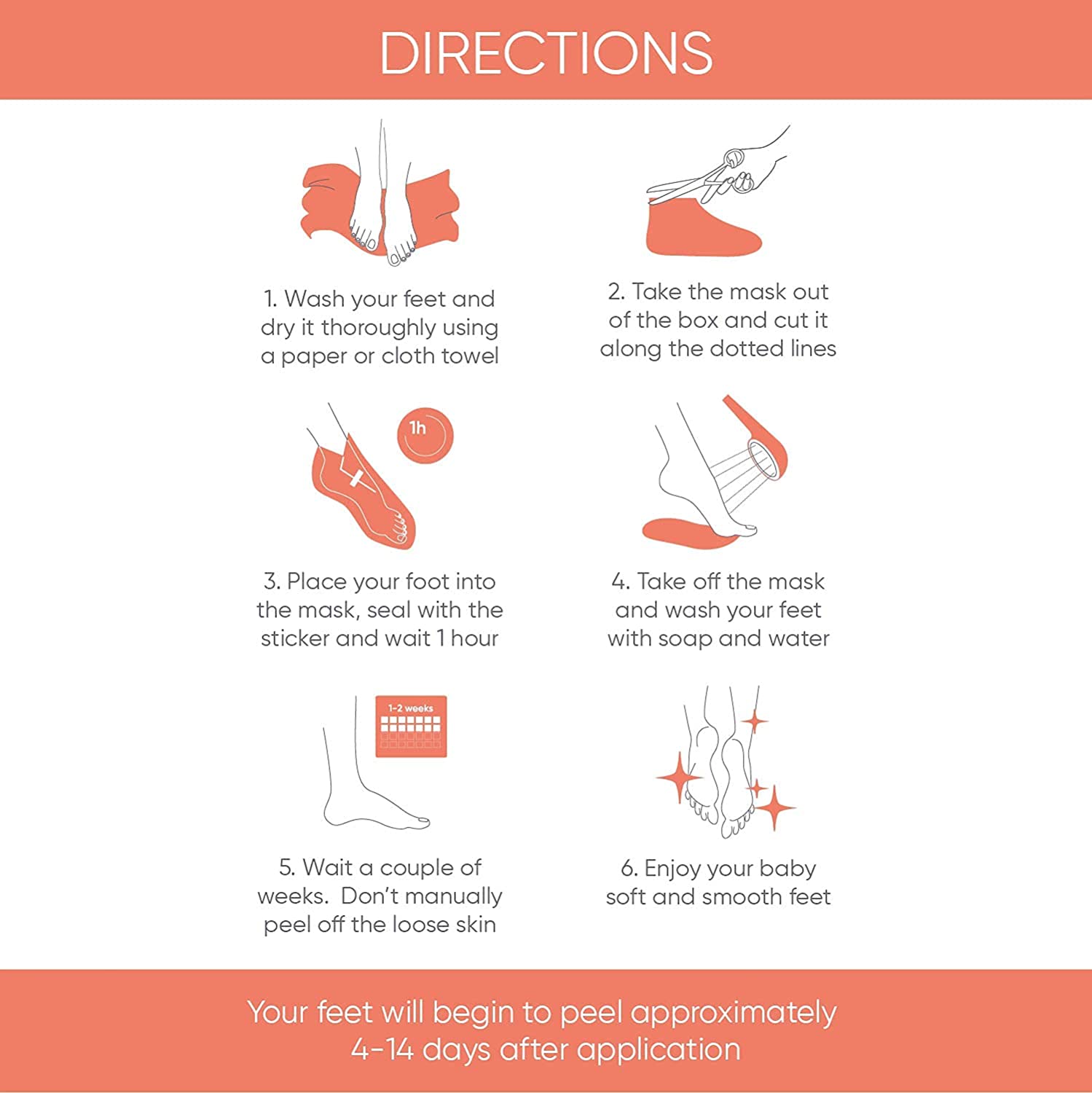 Foot Peel Mask Peach (2 Pairs) - Foot Mask for Dry Cracked Feet and Remove Dead Skin - Foot Exfoliat