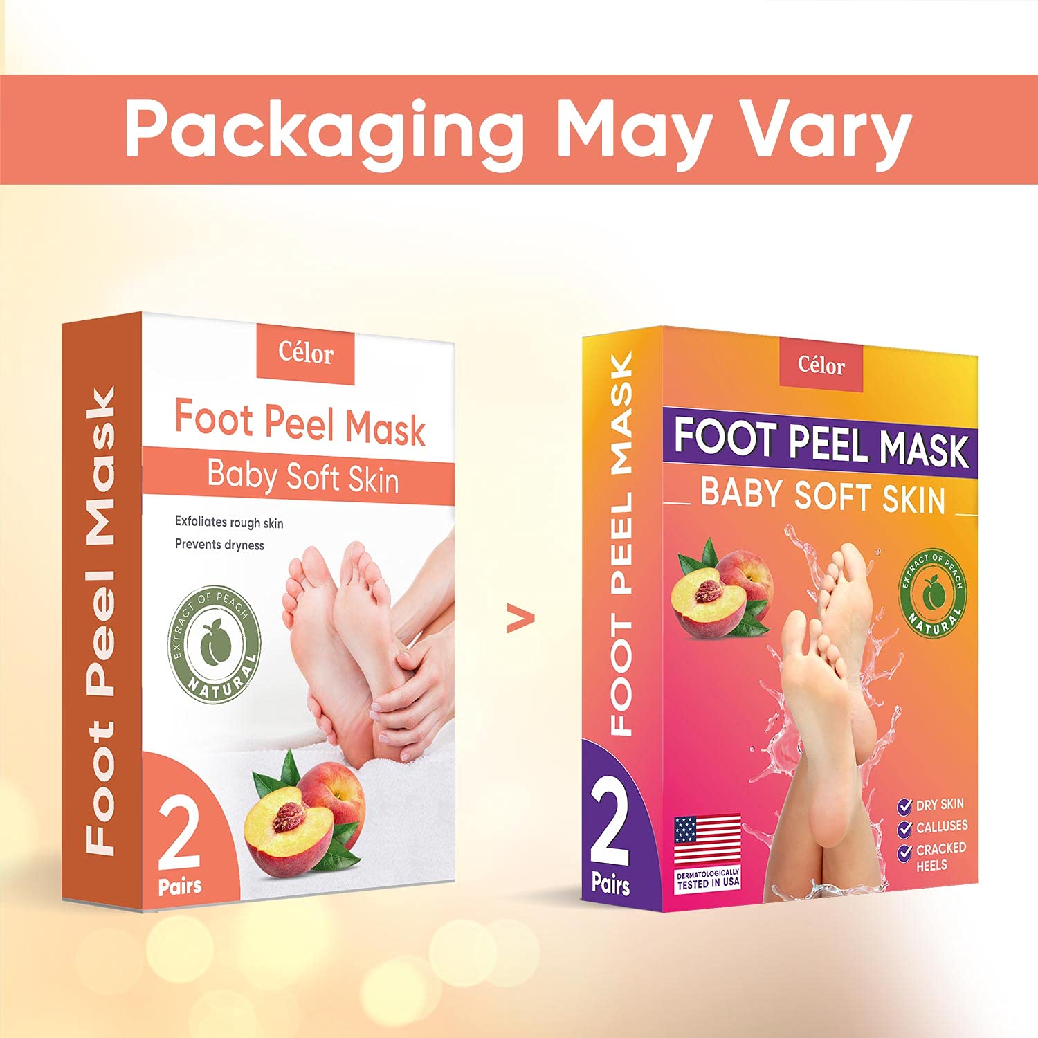 Foot Peel Mask Peach (2 Pairs) - Foot Mask for Dry Cracked Feet and Remove Dead Skin - Foot Exfoliat
