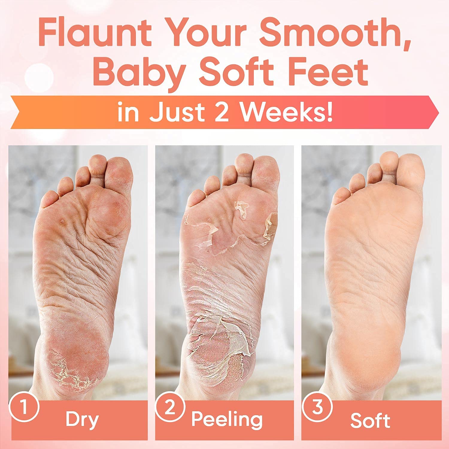 Foot Peel Mask Peach (2 Pairs) - Foot Mask for Dry Cracked Feet and Remove Dead Skin - Foot Exfoliat