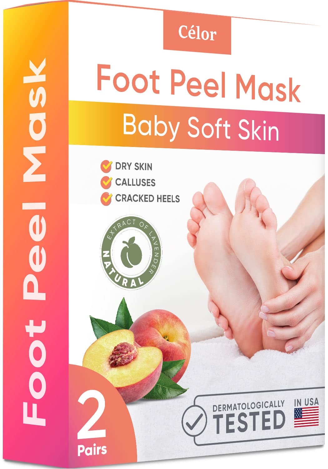 Foot Peel Mask Peach (2 Pairs) - Foot Mask for Dry Cracked Feet and Remove Dead Skin - Foot Exfoliat
