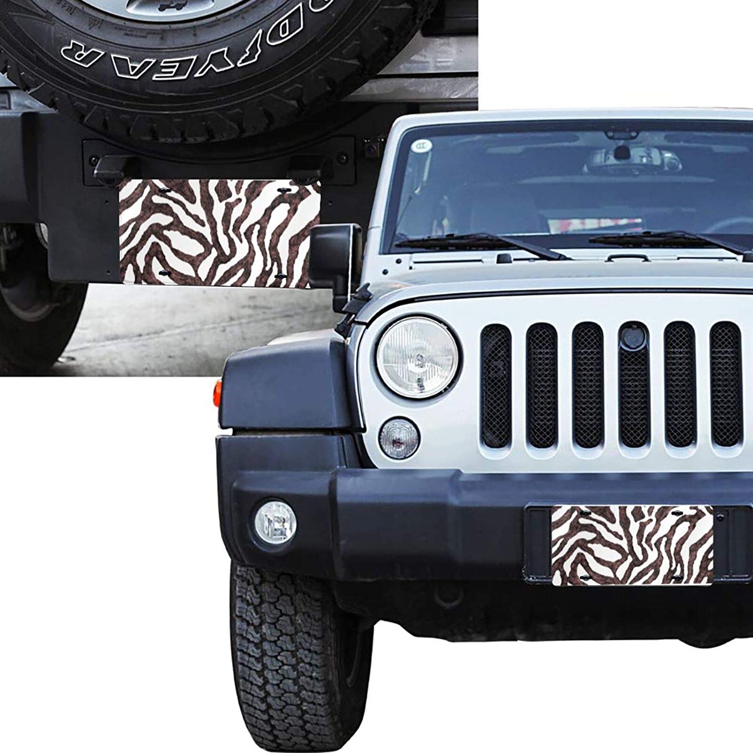 Zebra Skin Nature Animal Print Brown White License Plate Frame Aluminum Metal Covers,Metal Novelty C