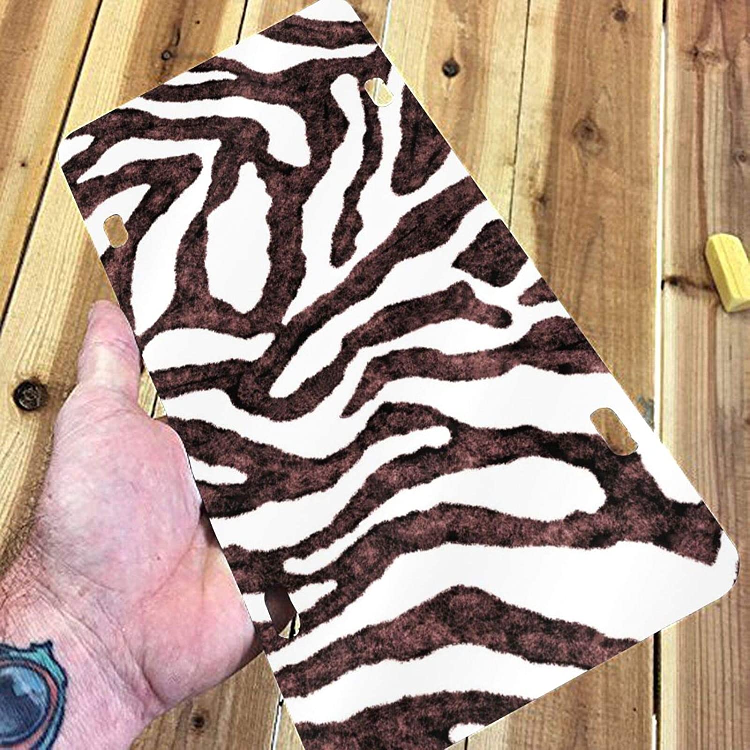 Zebra Skin Nature Animal Print Brown White License Plate Frame Aluminum Metal Covers,Metal Novelty C