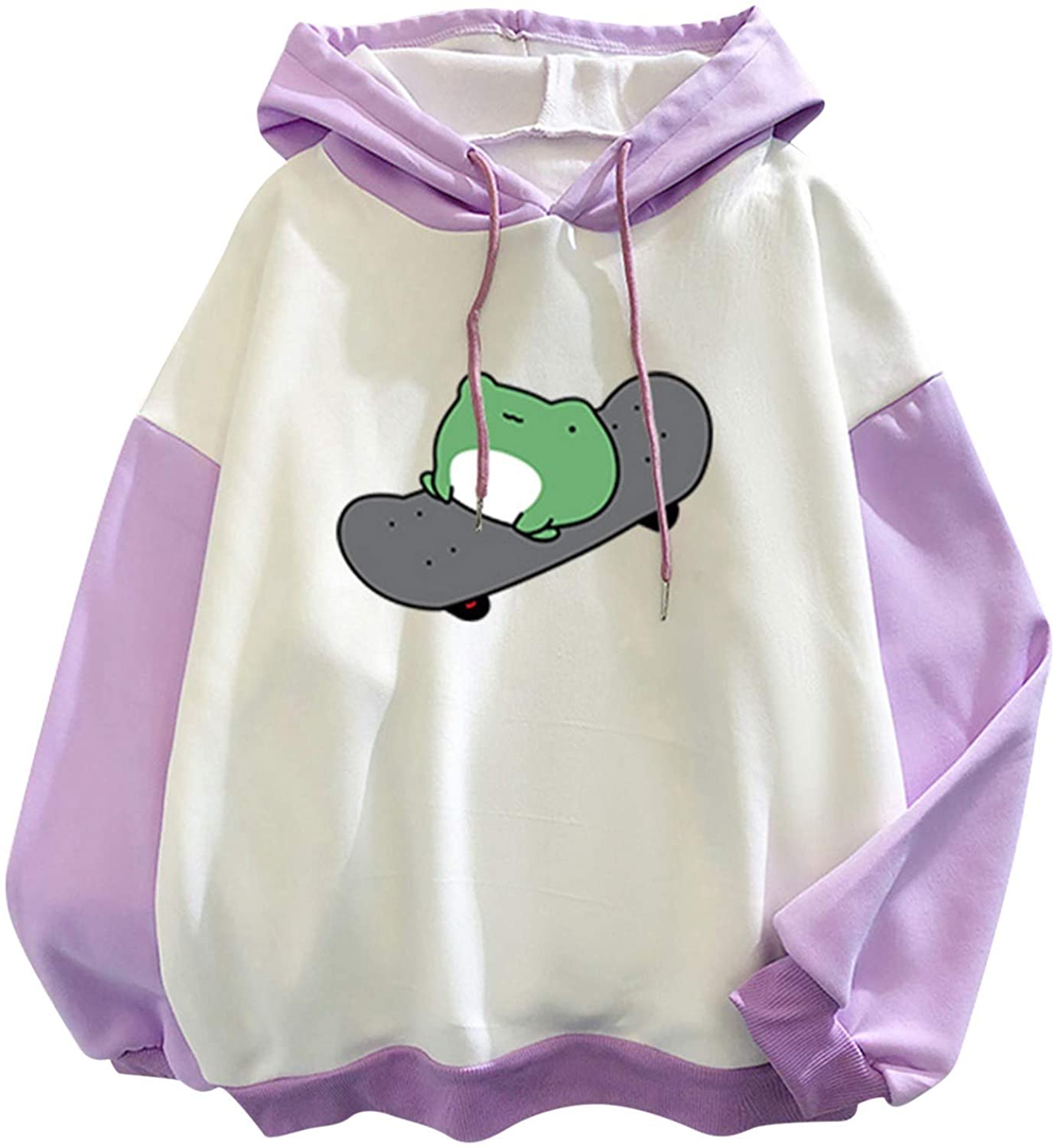 Hoodies for Womens,Womens Cute Frog Print Long Sleeve Pullover Tunic Loose Hoodies Crewneck Tops Blo
