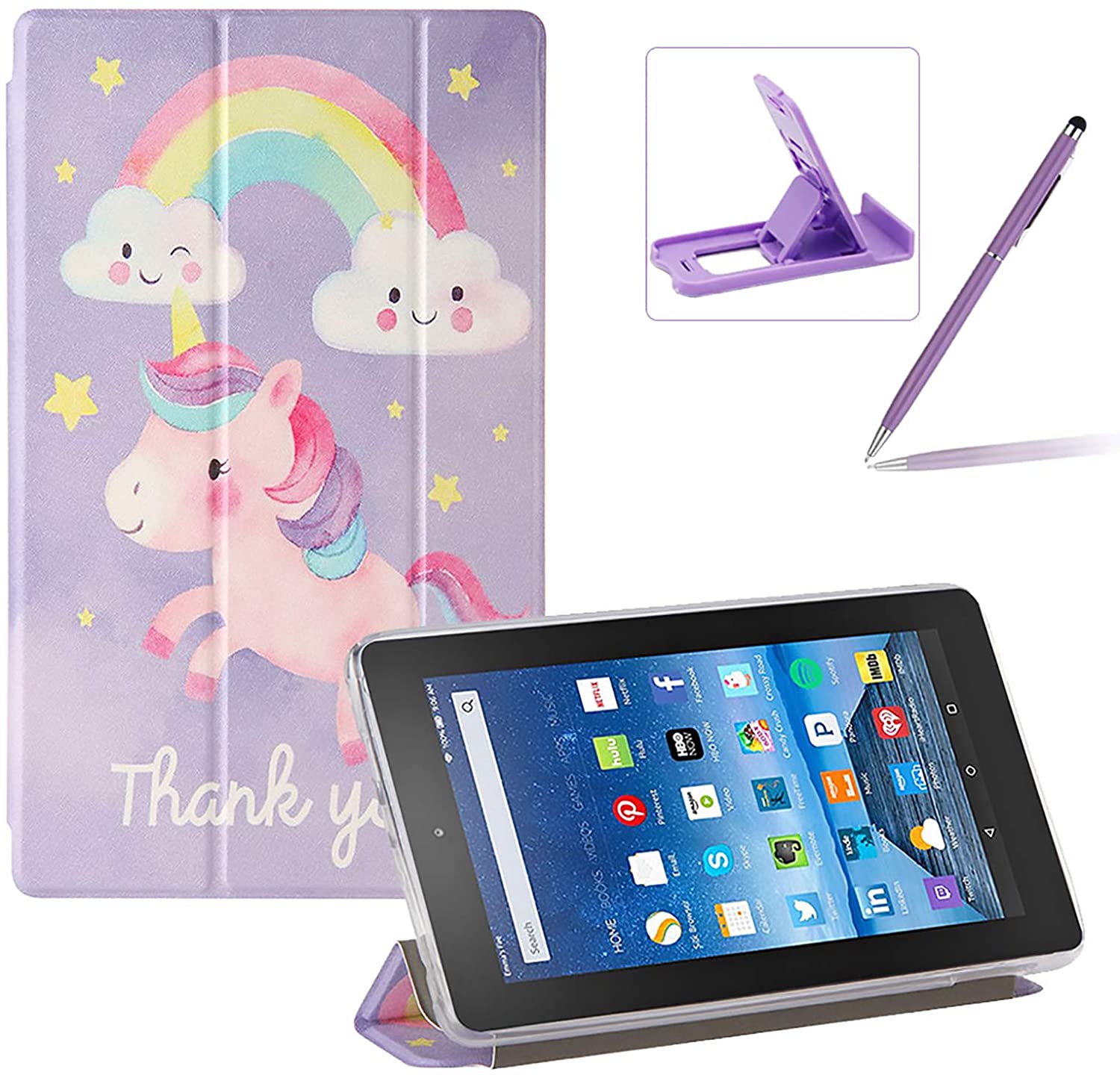 Herzzer Three Fold Leather Case for Amazon Fire HD 8 2016/2017/2018,Slim Multi-Angle View Folio Stan