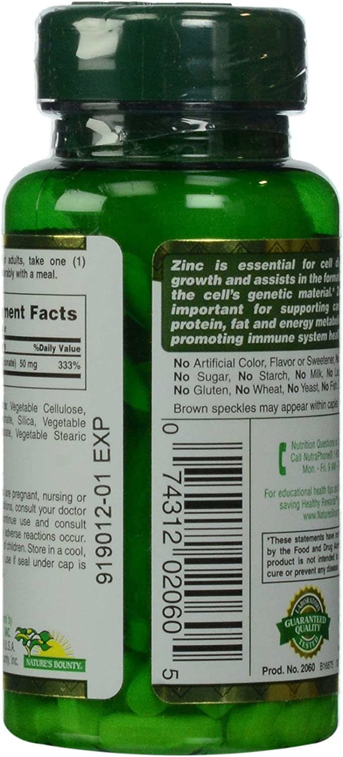 Nature"s Bounty Zinc (Zinc Gluconate) 50 mg, 100 Caplets
