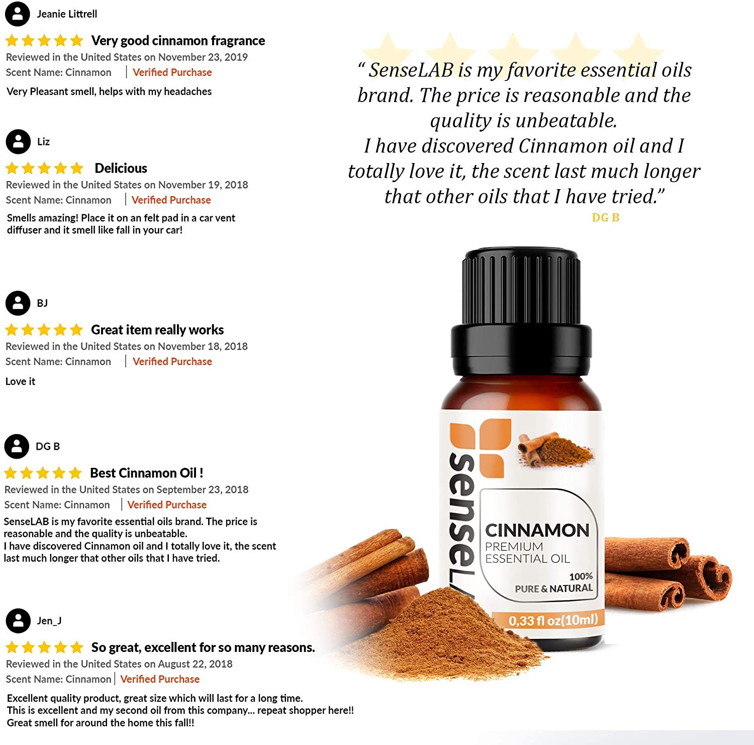 SenseLAB Cinnamon Essential - 100 % Pure Extract Cinnamon Oil Therapeutic Grade - Outdoor Protection