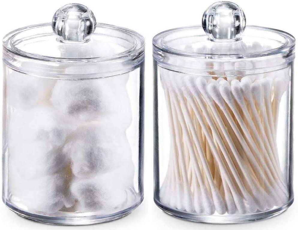 qiuqiu Acrylic Multifunctional Round Receive Box Jewelry Box,Cosmetic Make-up Cotton Swabs Transpare