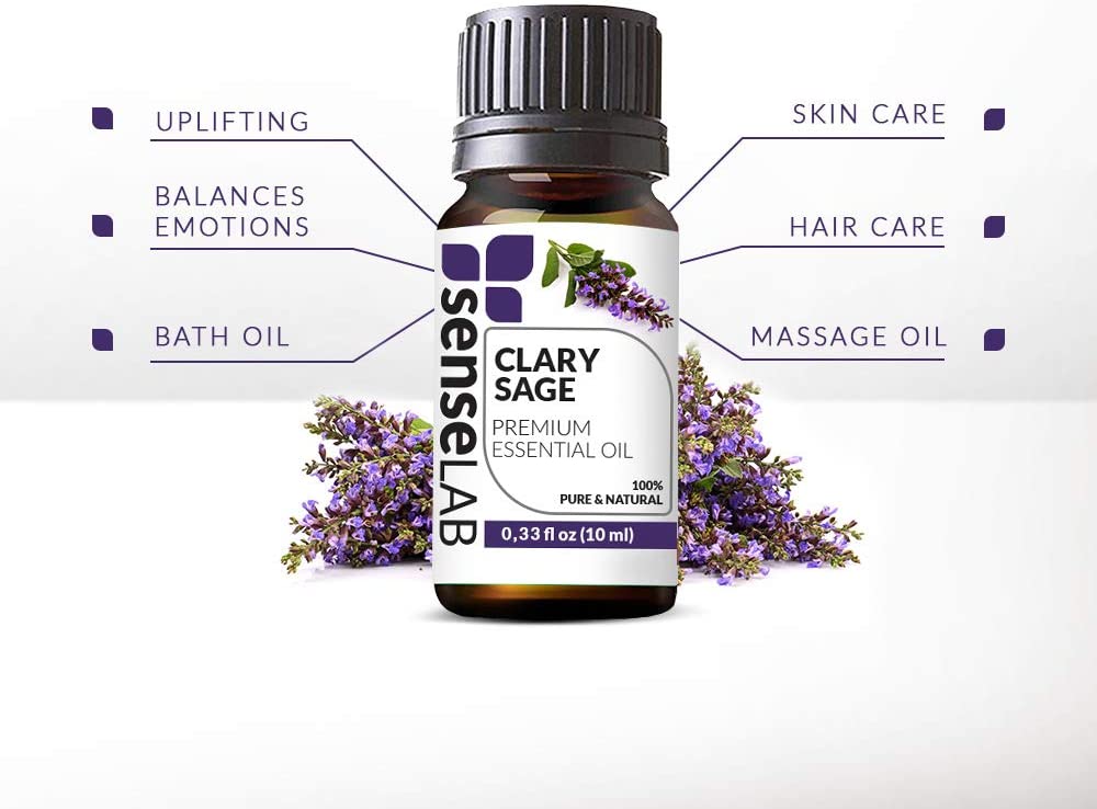 SenseLAB Clary Sage Essential Oil - 100 % Pure Extract Clary Sage Oil Therapeutic Grade - Soothing a