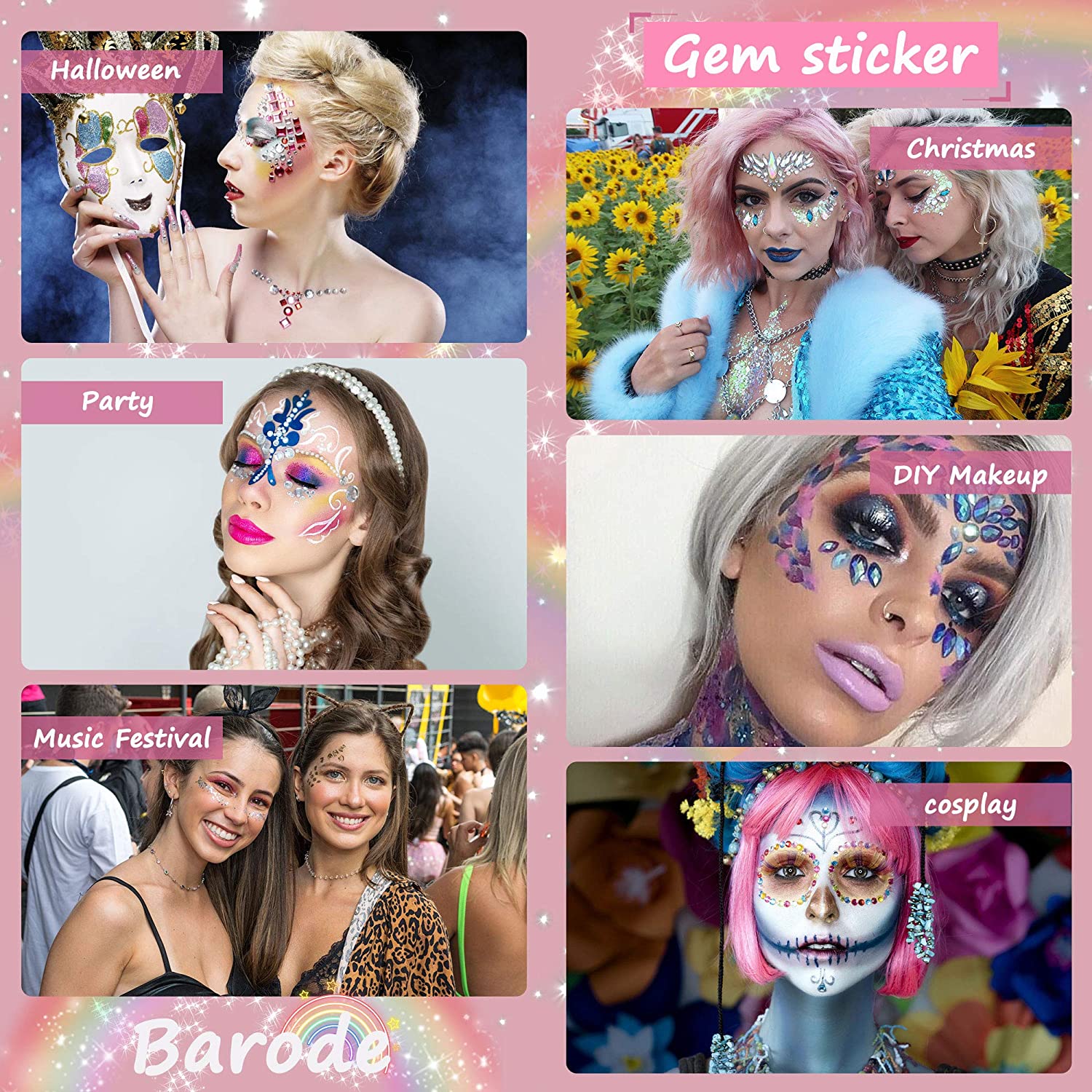 Face Jewels Stickers Gems, 9 Sheets Eye Body Face Gems, Rhinestone Eye Body Jewels Stickers, Self Ad