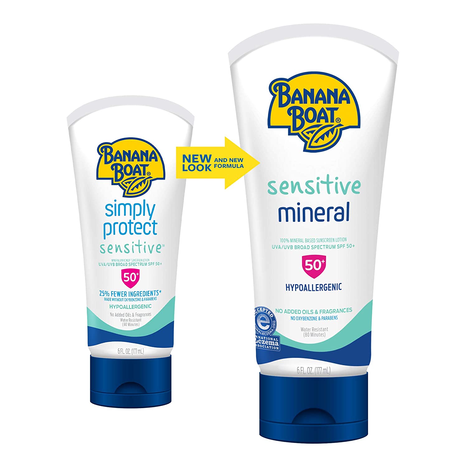 Banana Boat 100% Mineral, Reef Friendly, Broad Spectrum Sensitive Skin Sunscreen Lotion, SPF 50, 6oz
