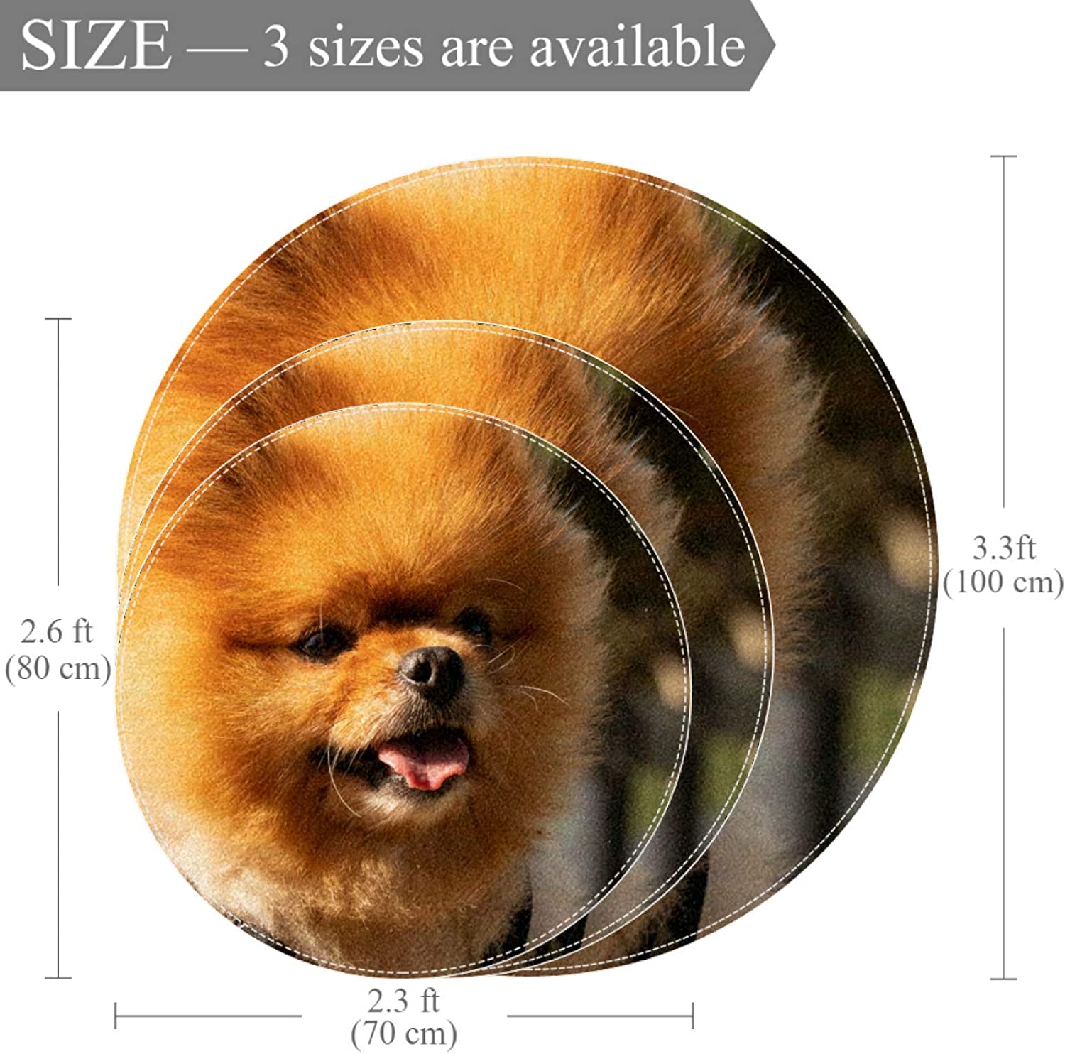 Pet Round Mat Yellow Pomeranian Feeding Mat Colorful for Pet Dogs Cats Beds 31.5x31.5in