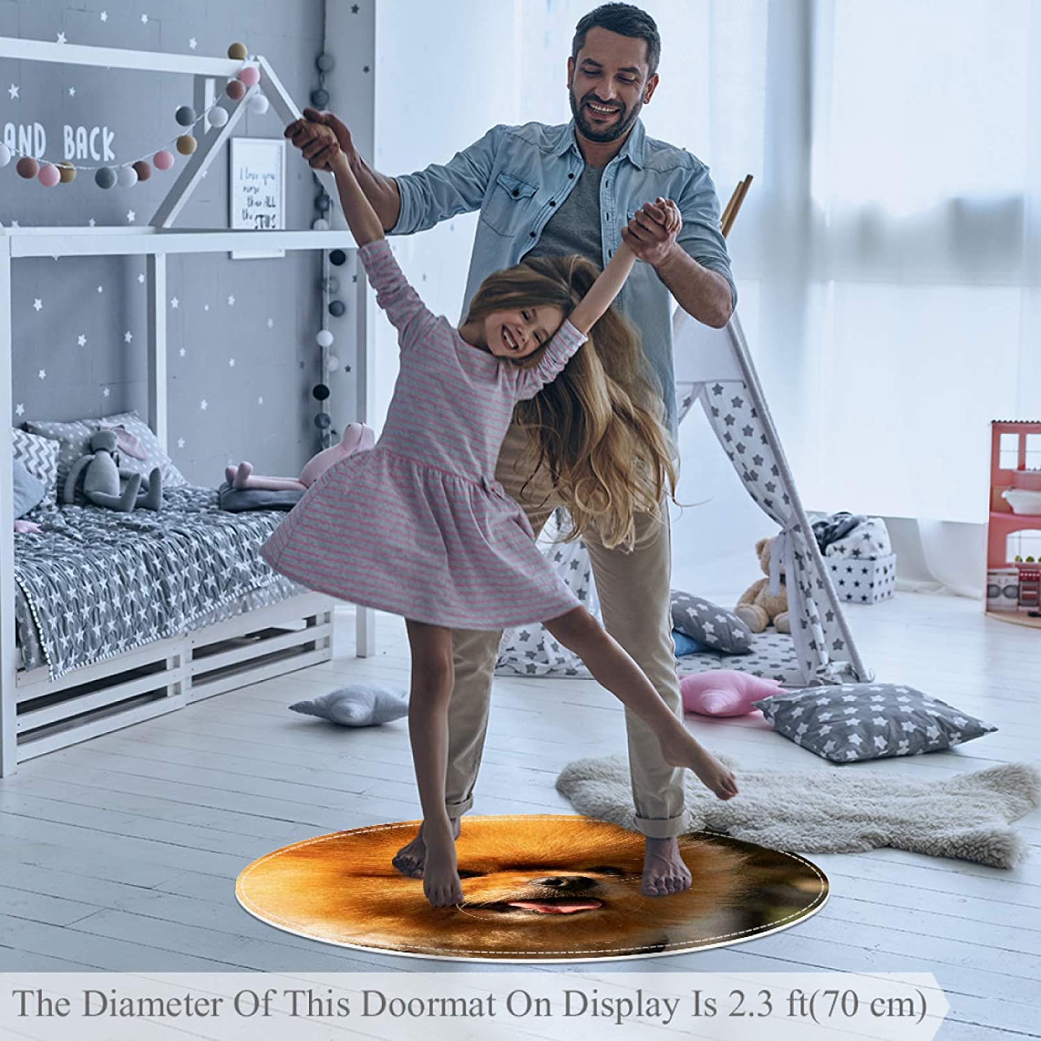 Pet Round Mat Yellow Pomeranian Feeding Mat Colorful for Pet Dogs Cats Beds 31.5x31.5in