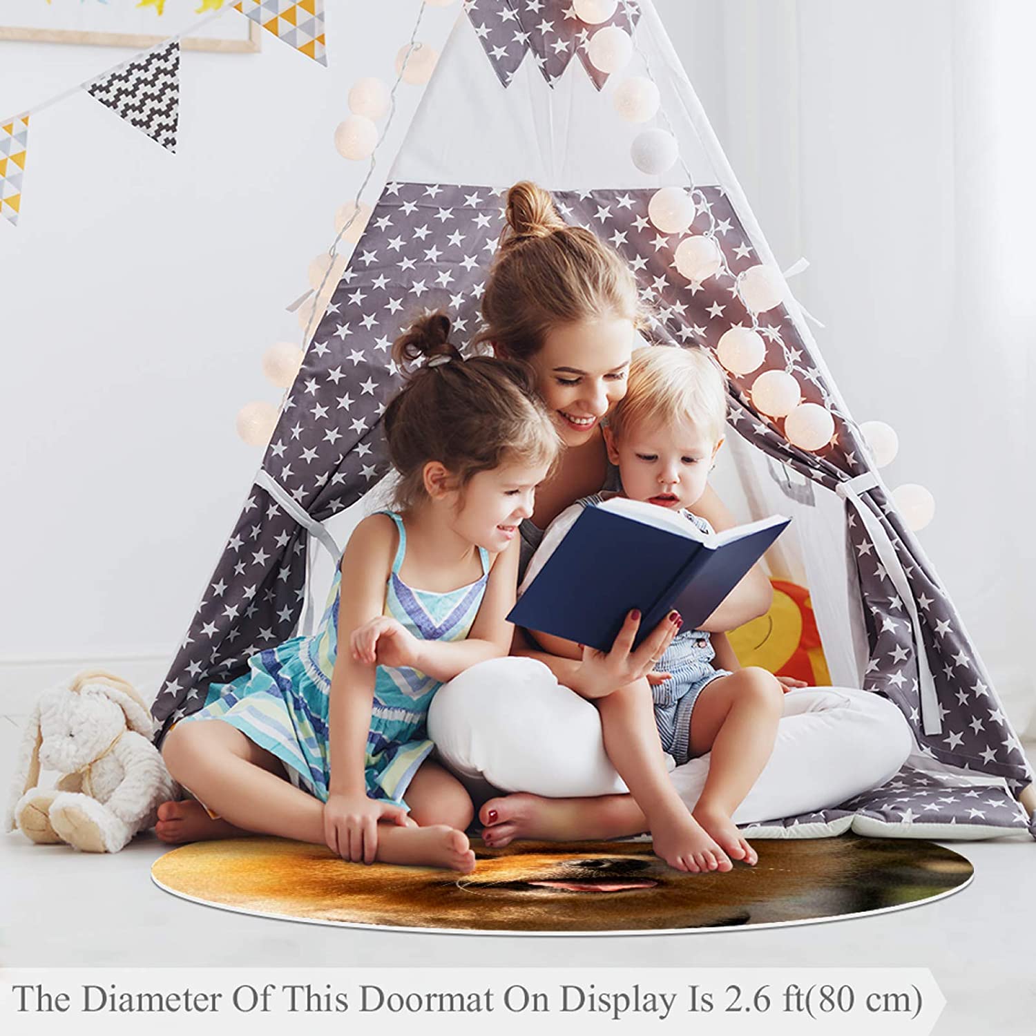 Pet Round Mat Yellow Pomeranian Feeding Mat Colorful for Pet Dogs Cats Beds 31.5x31.5in