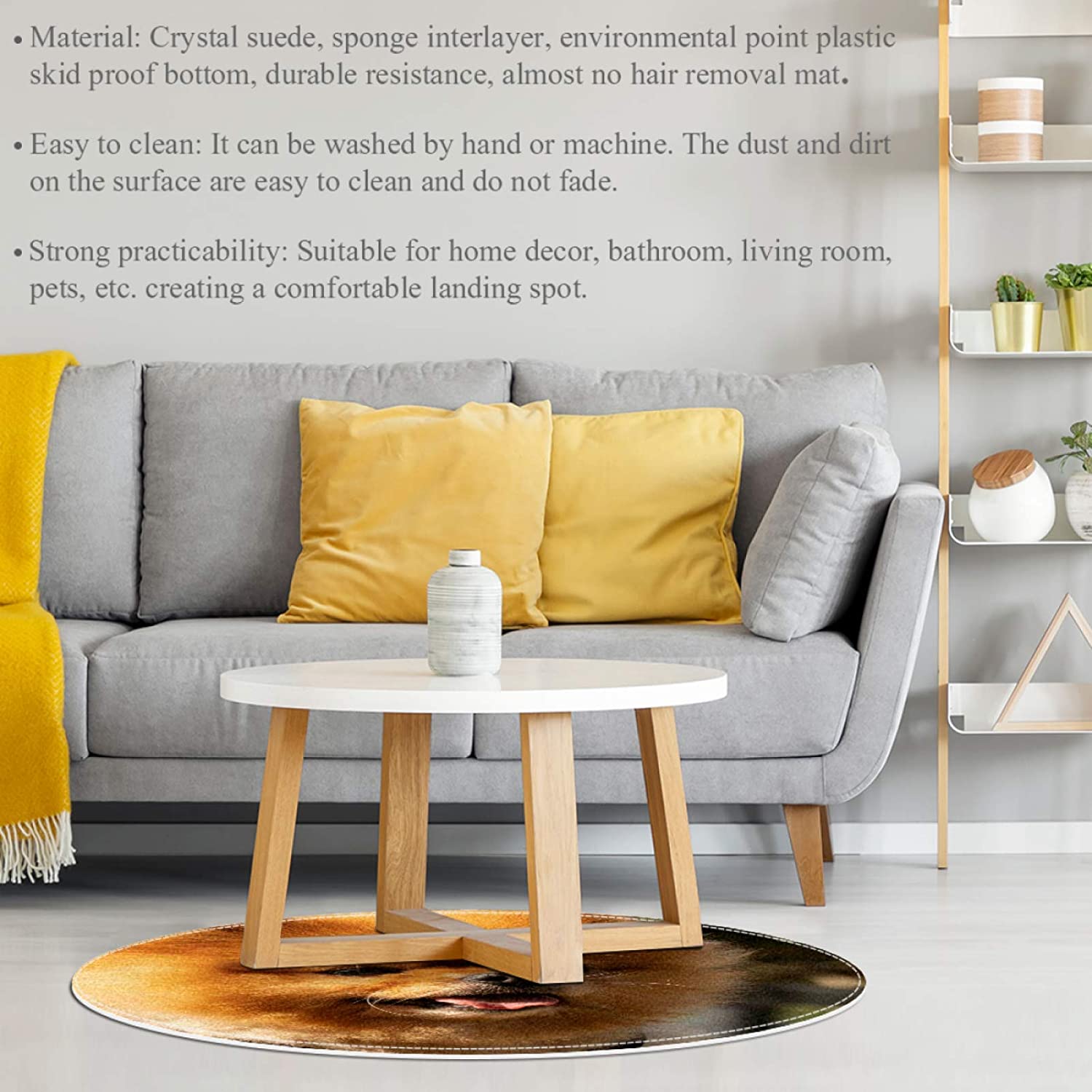 Pet Round Mat Yellow Pomeranian Feeding Mat Colorful for Pet Dogs Cats Beds 31.5x31.5in