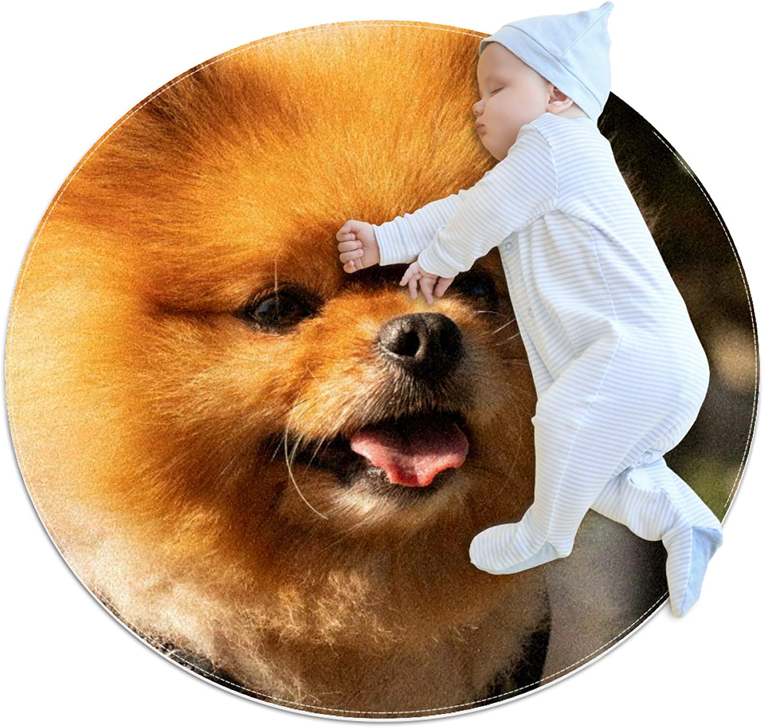 Pet Round Mat Yellow Pomeranian Feeding Mat Colorful for Pet Dogs Cats Beds 31.5x31.5in