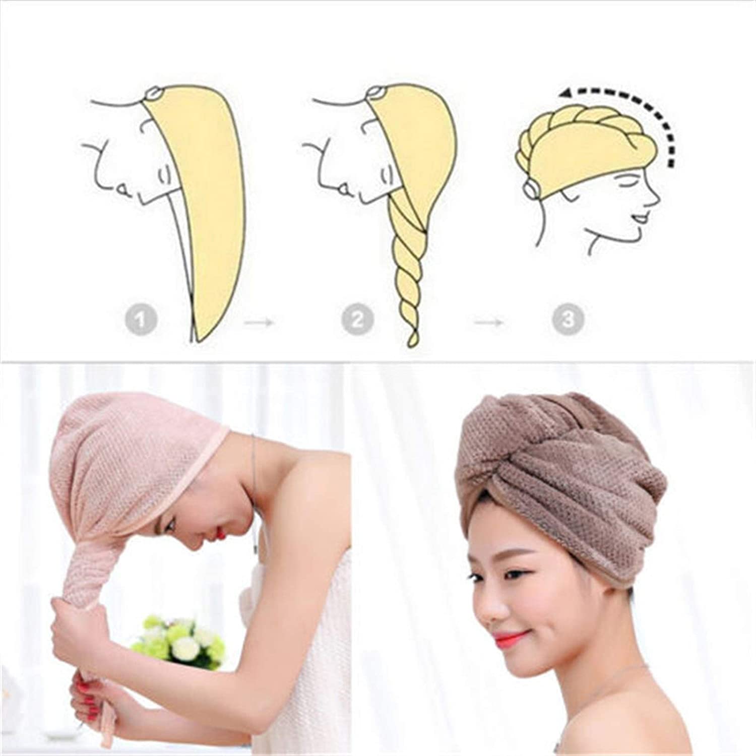 whbage Dry Hair Towel 3 Colors Magic Hair Drying Towel Hat Microfibre Quick Dry Turban for Bath Show