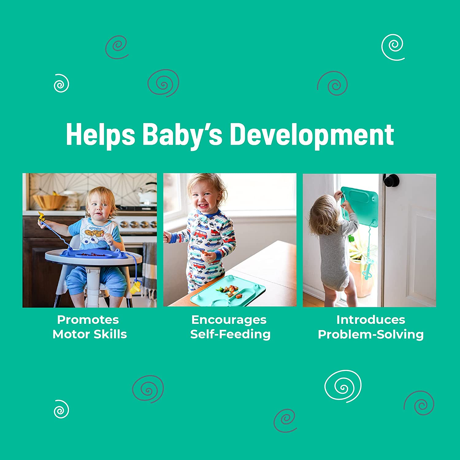 Busy Baby Silicone Placemat As Seen on Shark Tank with Suction Cups and Toy Tethers for Babies Toddl