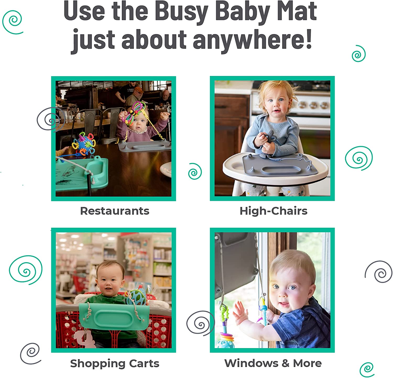 Busy Baby Silicone Placemat As Seen on Shark Tank with Suction Cups and Toy Tethers for Babies Toddl