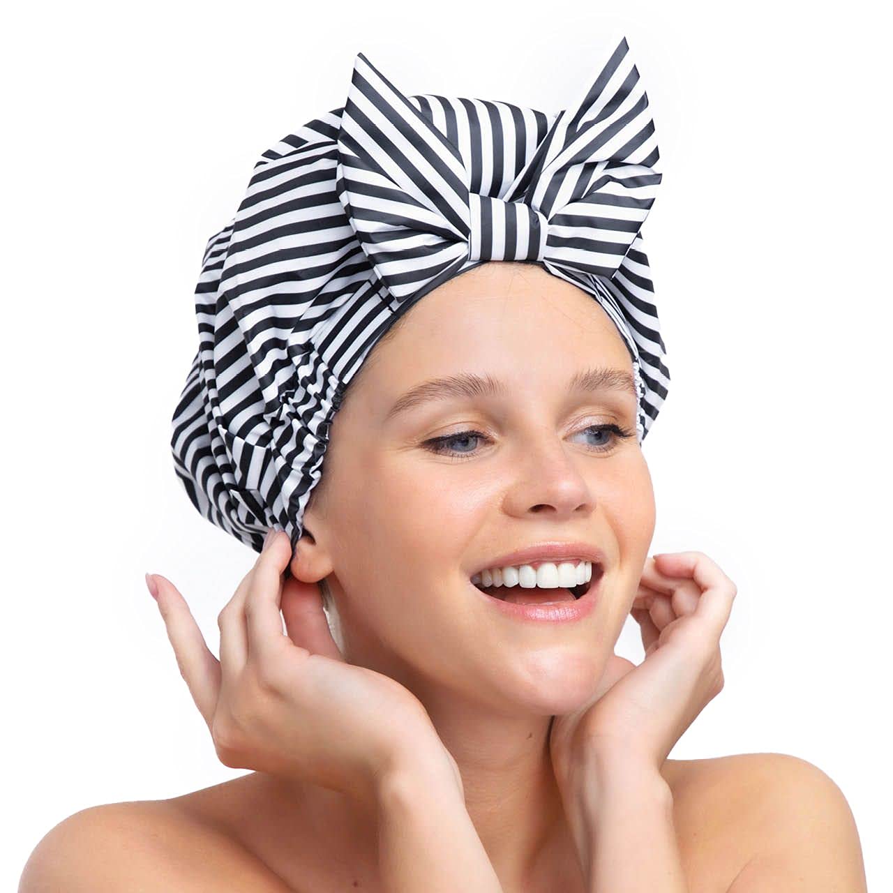 Kitsch Luxury Shower Cap for Women - Waterproof, Reusable Shower Cap for Long Hair, Fashionable Show