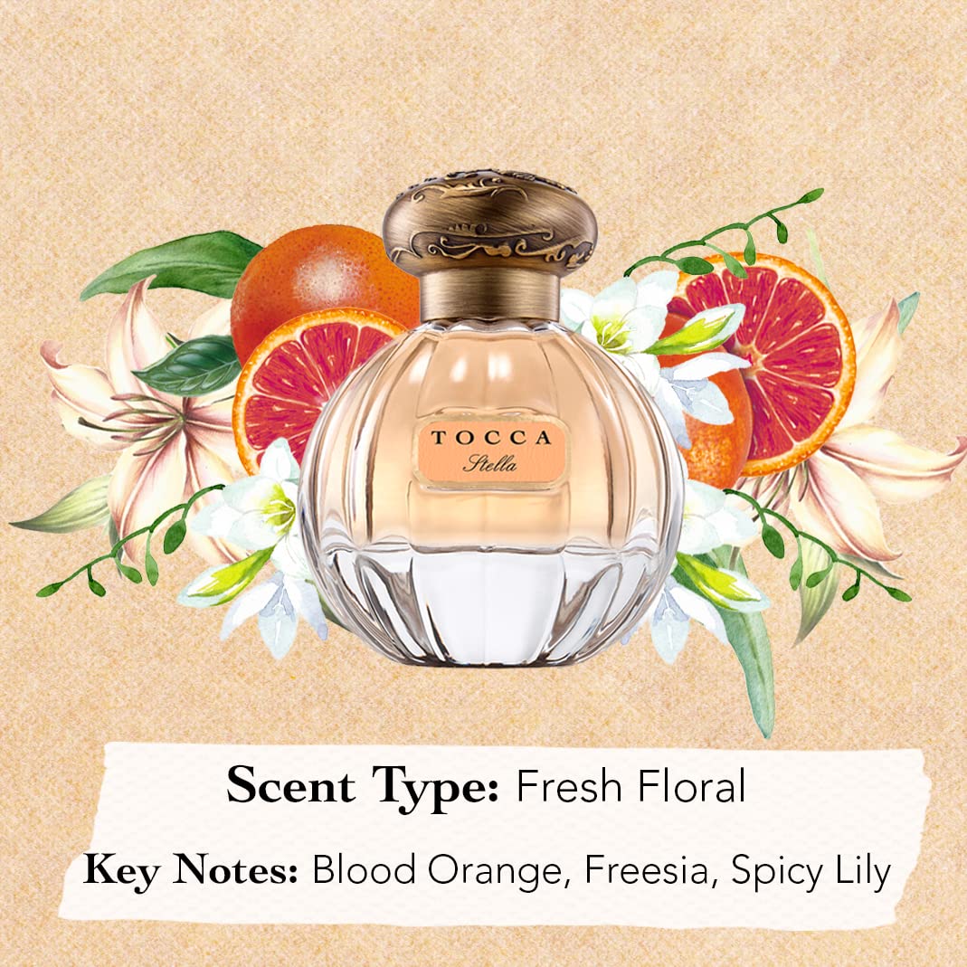 Tocca Eau de Parfum, Stella: Fresh Floral, Blood Orange, Freesia, Spicy Lily, Hand-Finished Bottle,