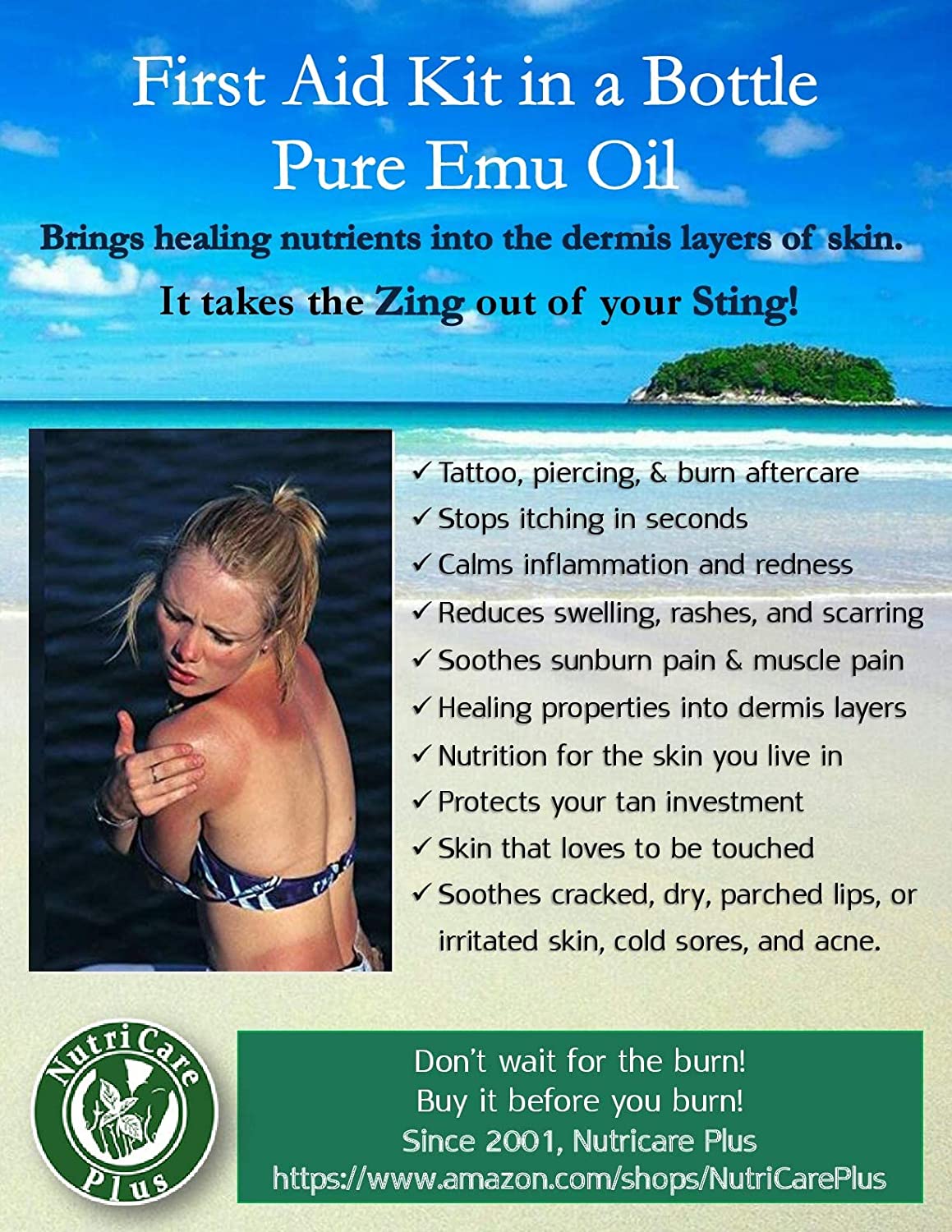Nutricare Plus Pure Emu Oil, AEA Certified, Piercing Care, Piercing Solution, Fights Infection, Stre
