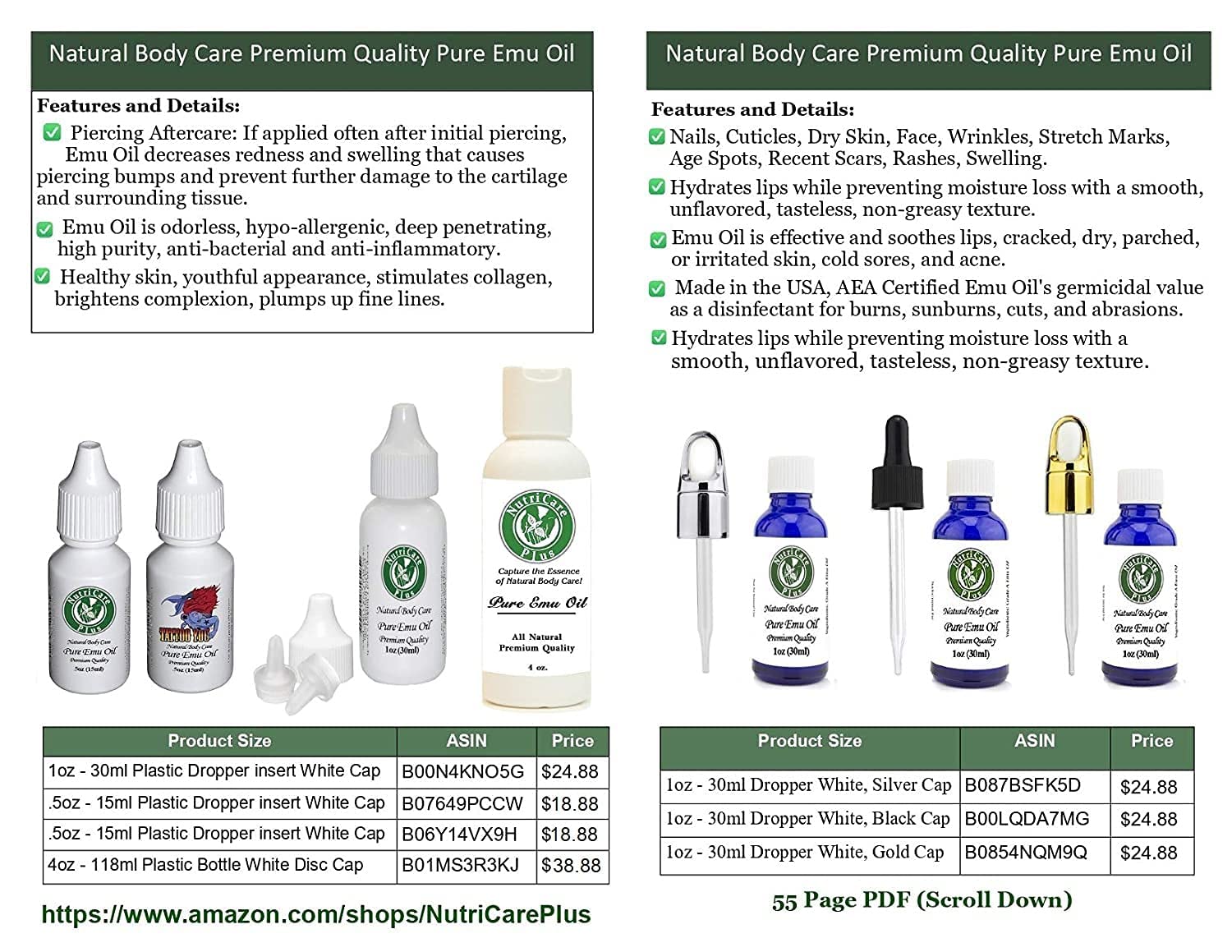 Nutricare Plus Pure Emu Oil, AEA Certified, Piercing Care, Piercing Solution, Fights Infection, Stre