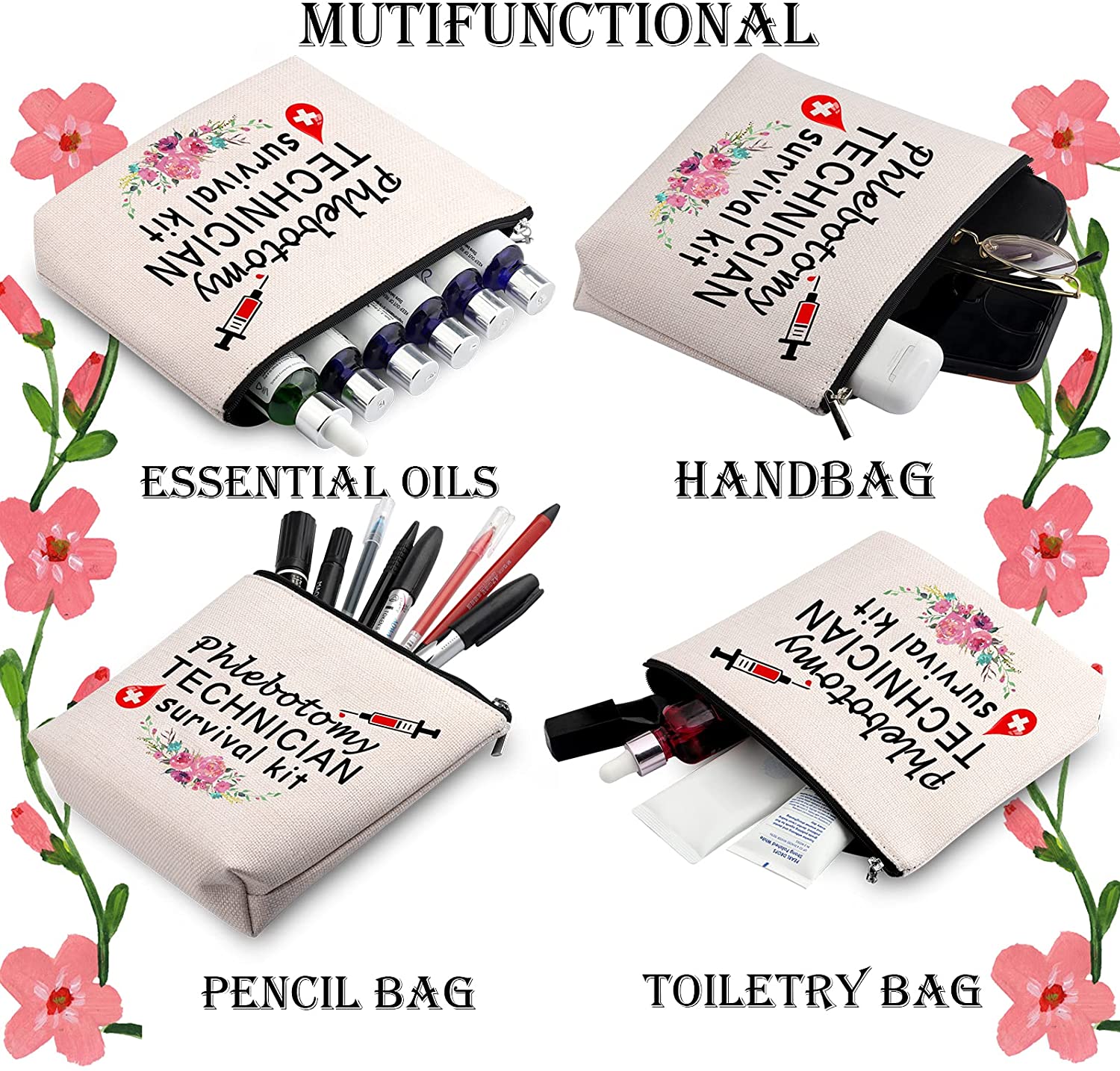 WCGXKO Phlebotomy Technician Survival Kit Zipper Pouch Makeup Bag for Phlebotomy Technician Nurse Gr