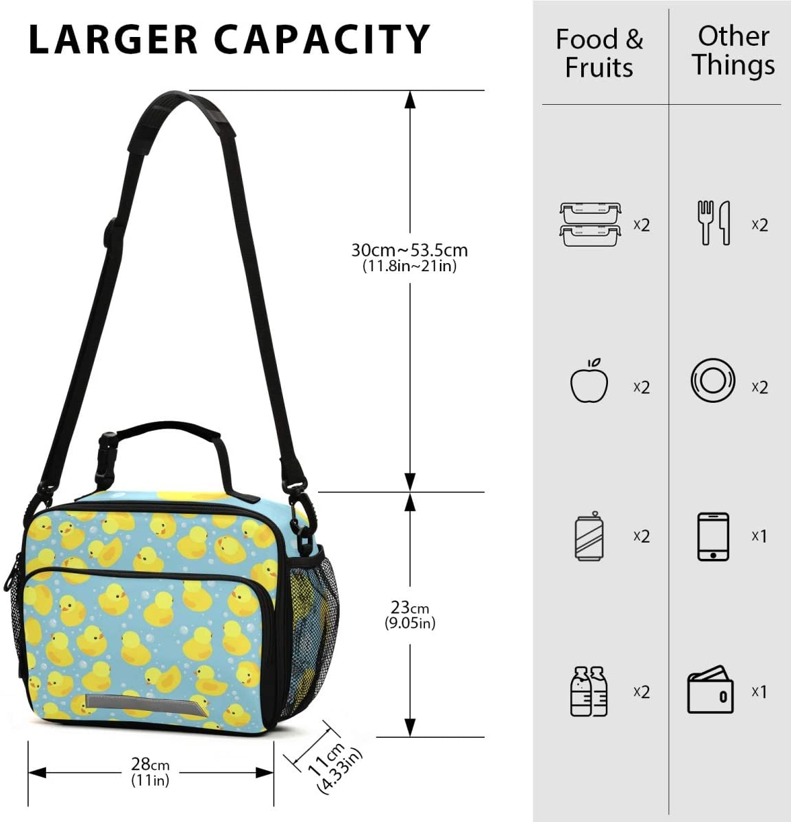 Rubber Duck Lunch Bag, Reusable Cooler Lightweight Tote Bag for Men, Women, Lunch box with Adjustabl