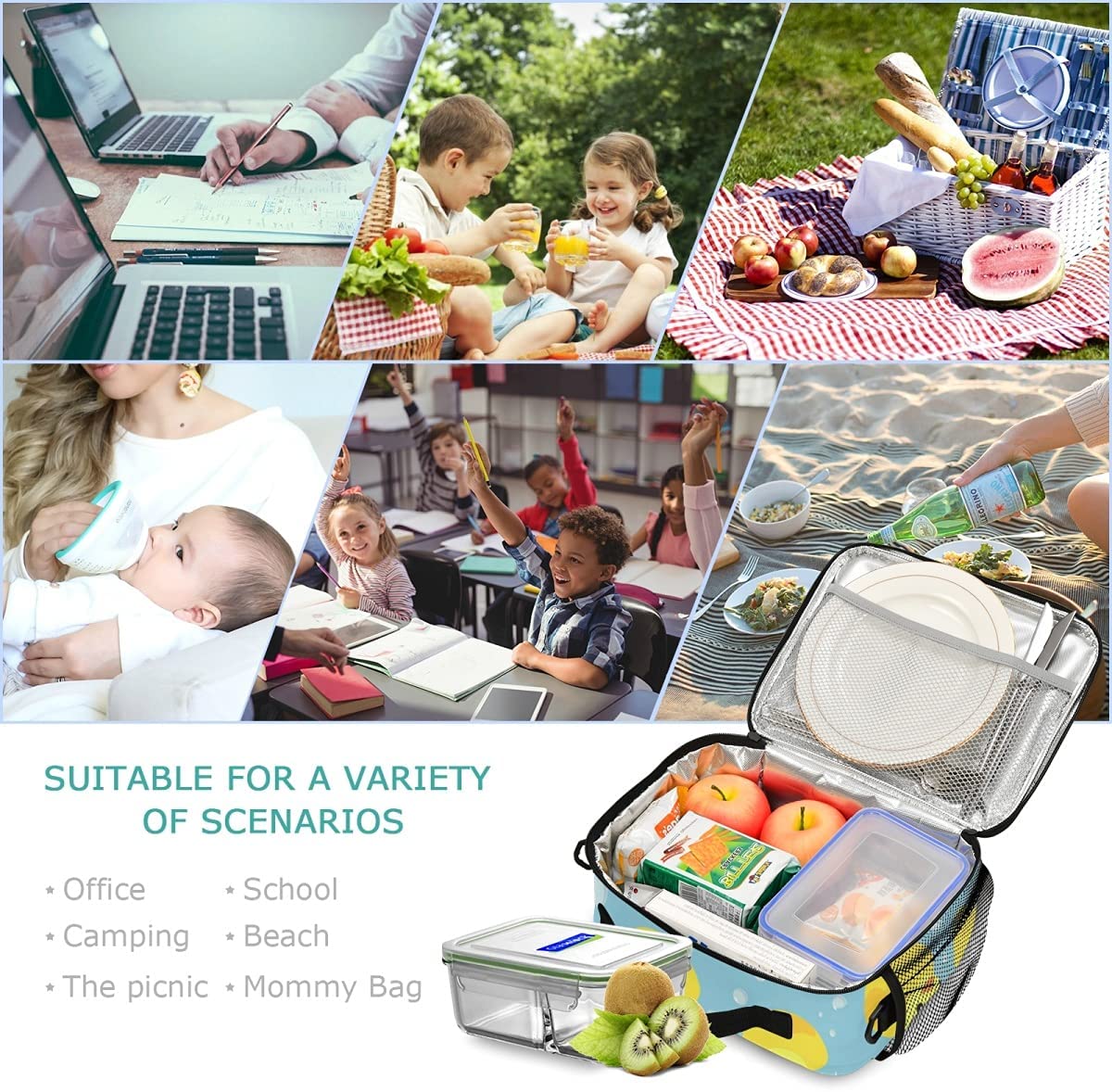 Rubber Duck Lunch Bag, Reusable Cooler Lightweight Tote Bag for Men, Women, Lunch box with Adjustabl