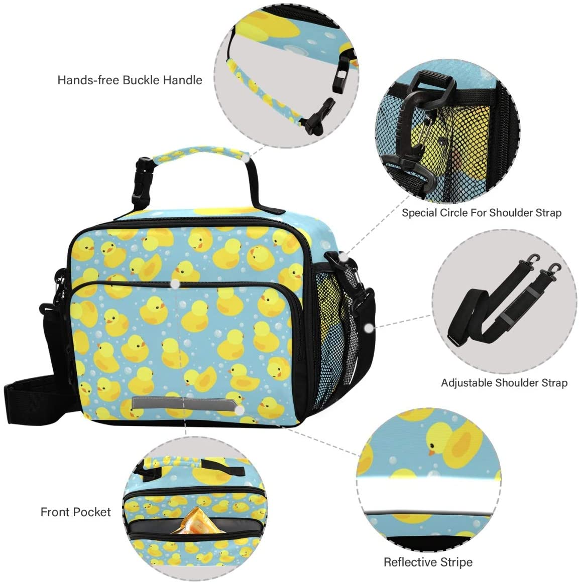 Rubber Duck Lunch Bag, Reusable Cooler Lightweight Tote Bag for Men, Women, Lunch box with Adjustabl