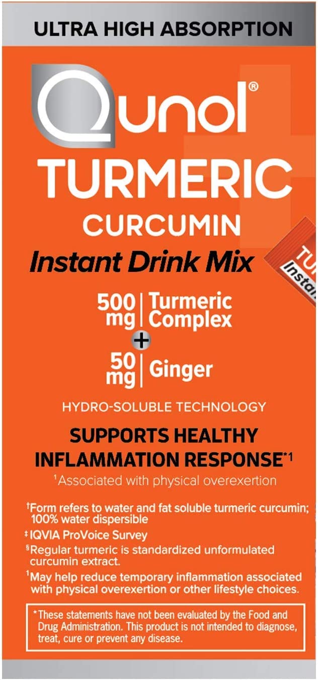 Qunol Turmeric Curcumin, Turmeric Powder, Instant Drink Mix Packets, Orange, Ultra Absorption, 500mg